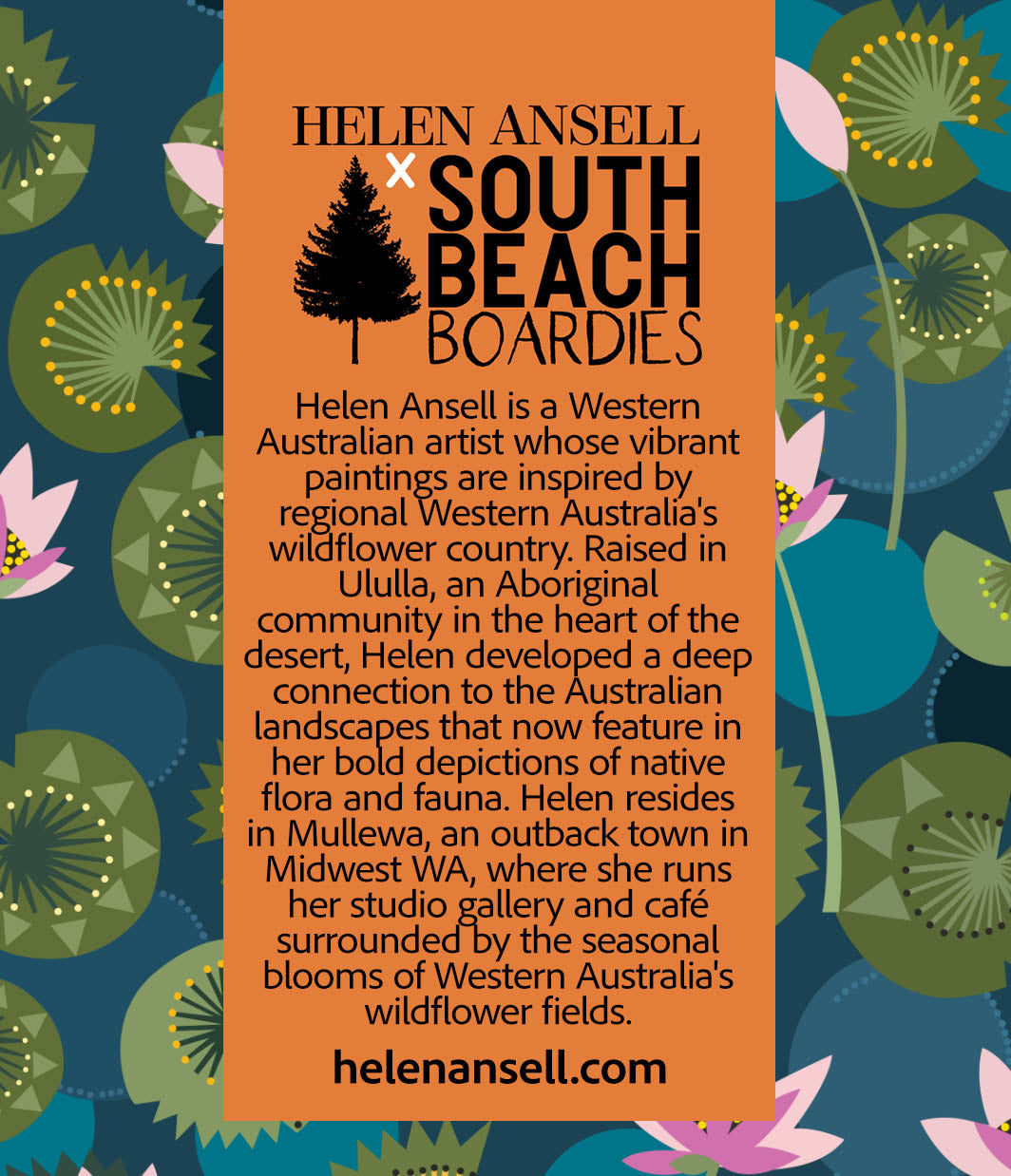 Information about Helen Ansell artist whose prints feature in the South Beach Boardies x Helen Ansell collaboration