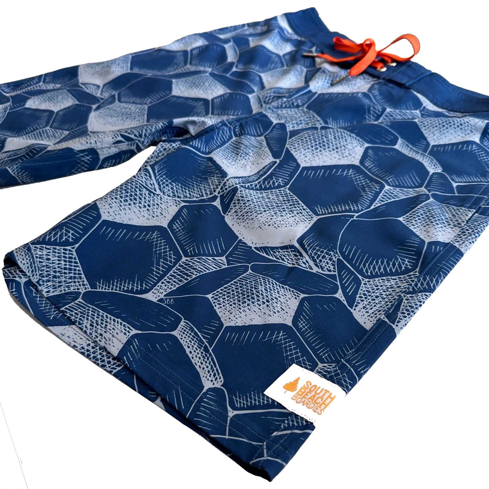 Mens Surfer Boardies from Recycled Plastic Bottles, Baller football print side view.