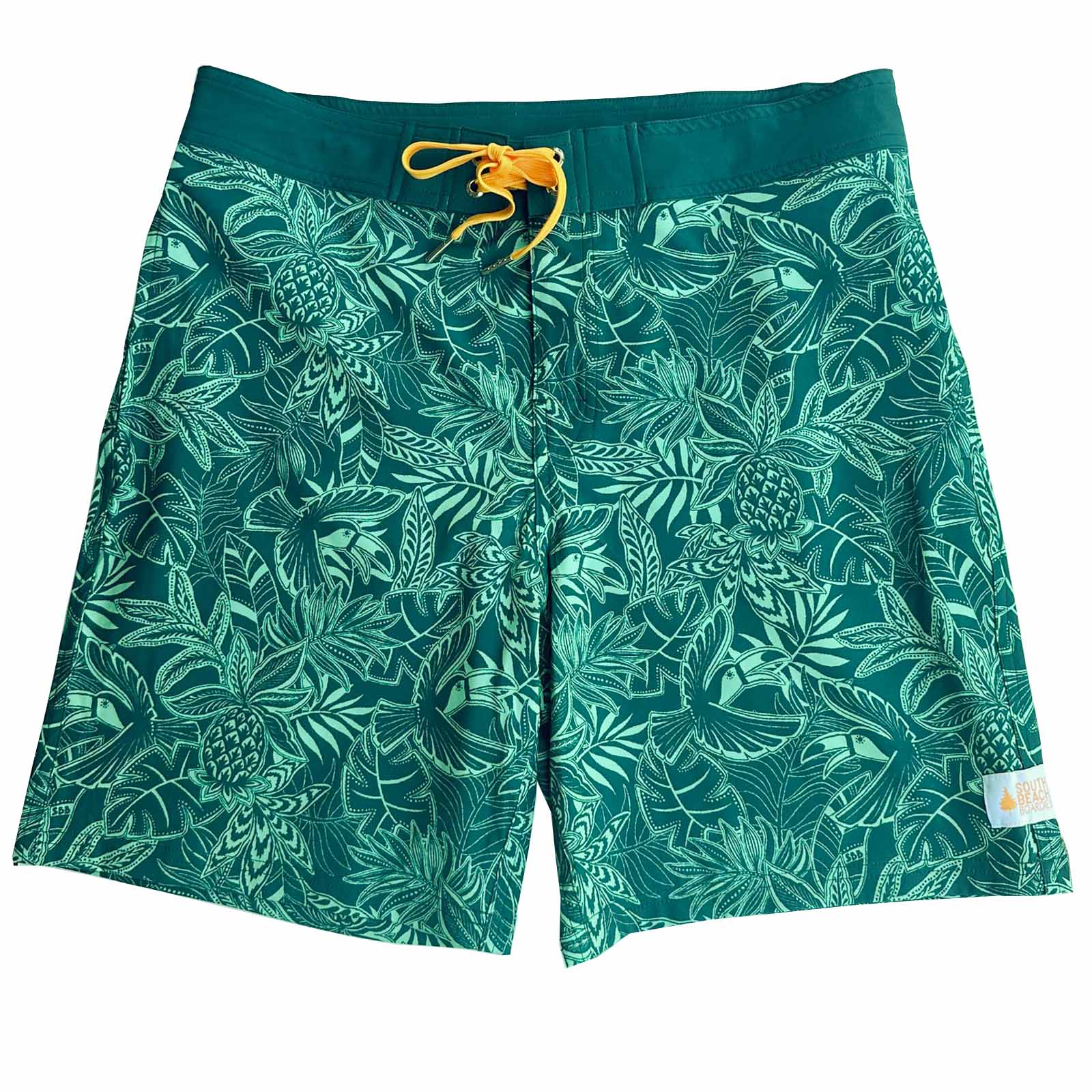 Mens Surfer Boardies from Recycled Plastic Bottles, Tropics print front