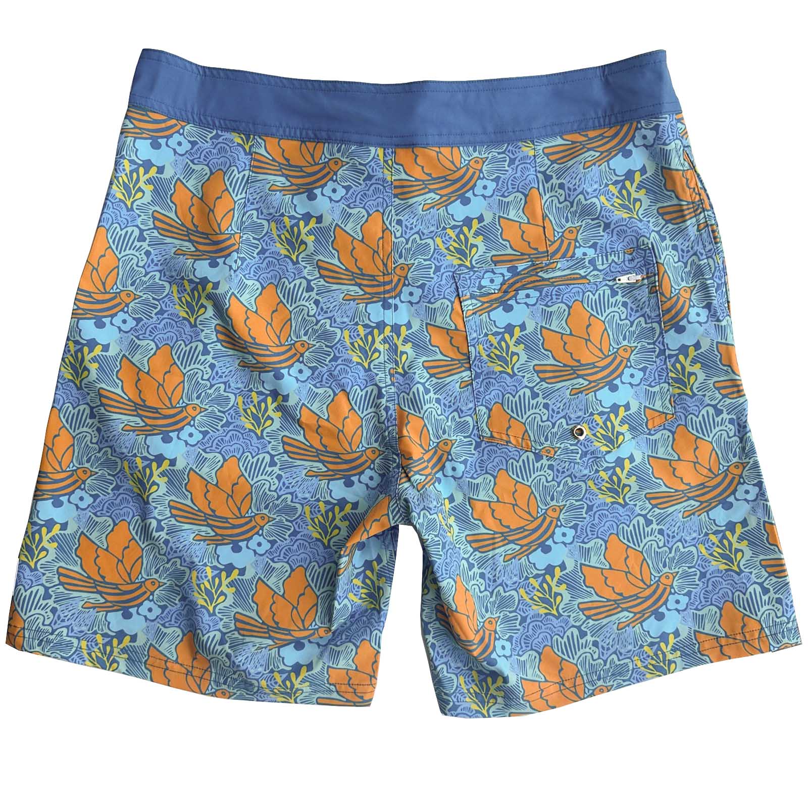 Mens Surfer Boardies from Recycled Plastic Bottles, Nice Bird print back view