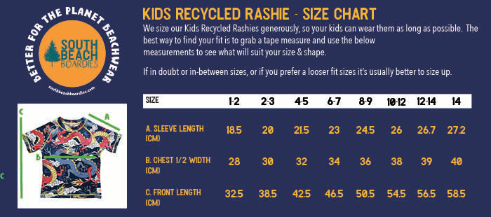SBB KIDS RECYCLED RASHIES FROM RECYCLED PLASTIC BOTTLES, SIZE CHART