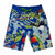 South Beach Boardies Kids Long Board Shorts in Djiti Djiti Willy Wagtail Fundraiser print made from recycled plastic bottles, front copy