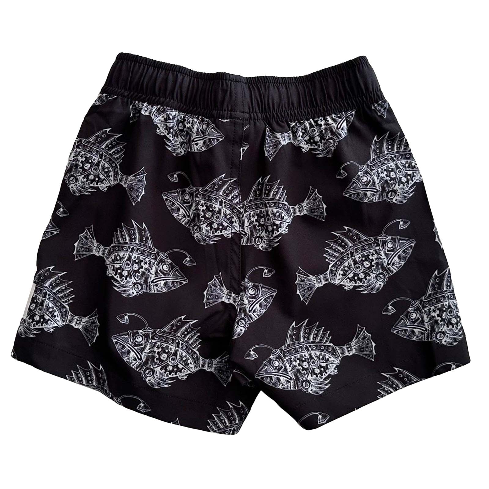 South Beach Boardies Kids Stretchy Trunks made from recycled plastic bottles, Anglerfish, back view
