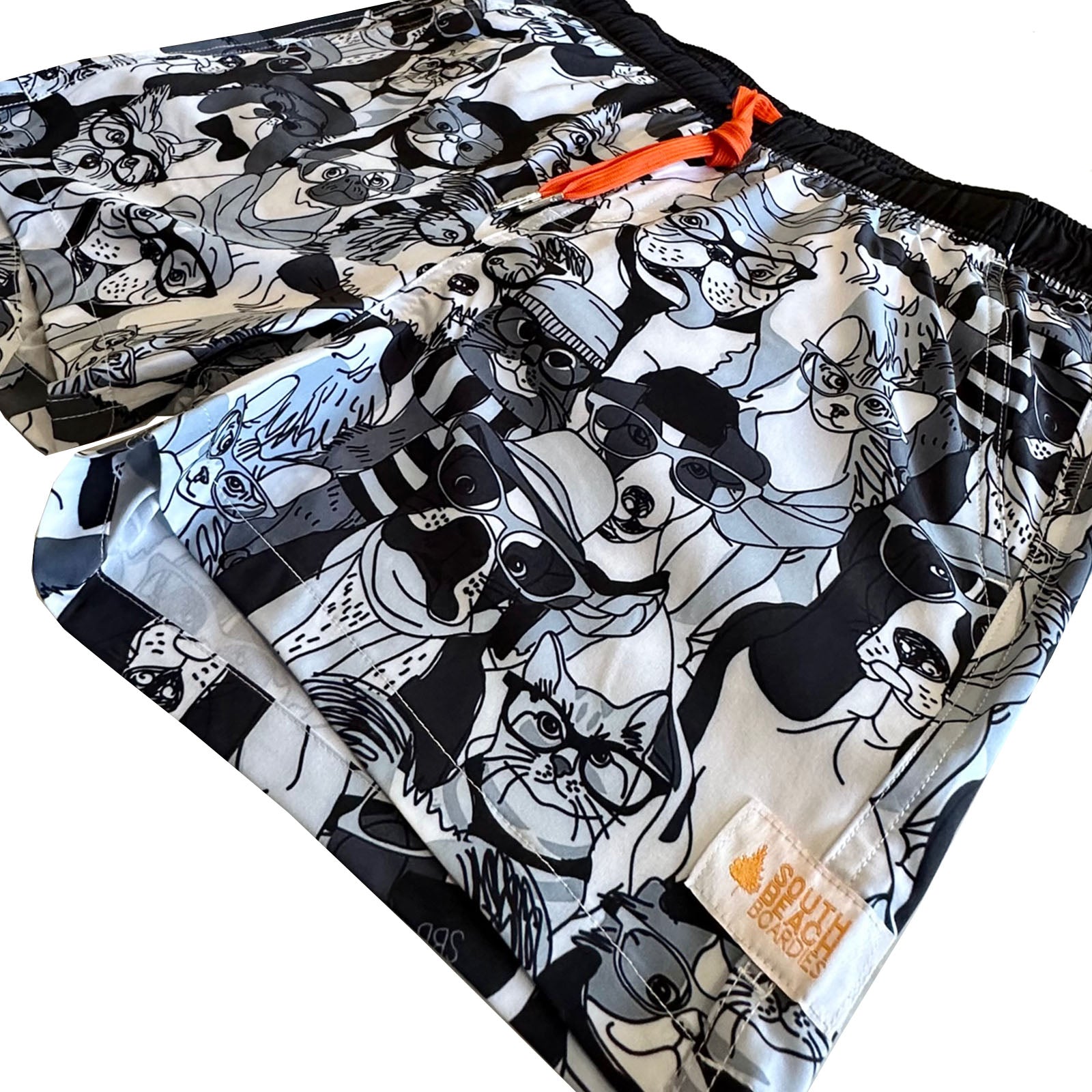South Beach Boardies Mens Stretchy Trunks made from recycled plastic bottles, Dogs are the best people print, side view