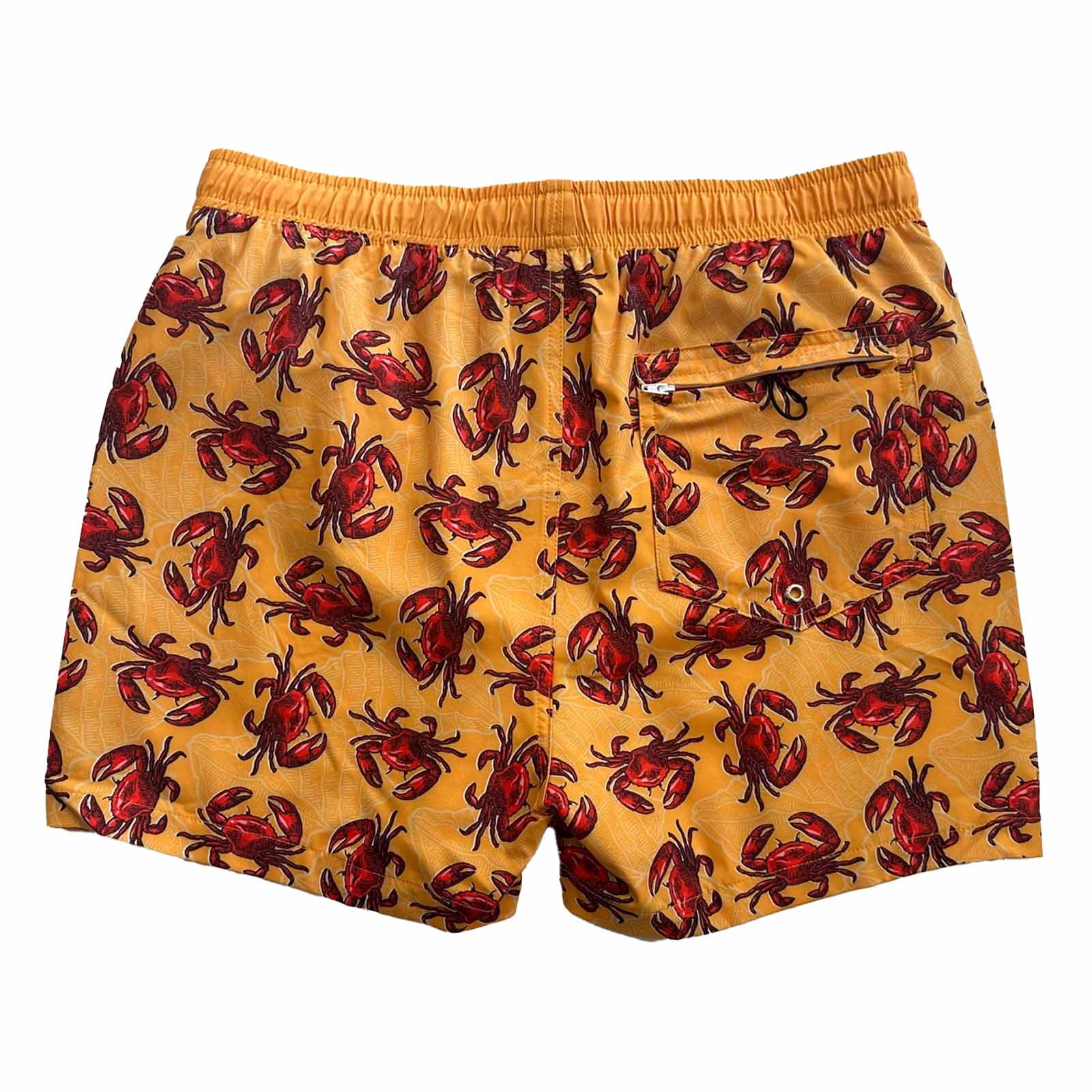 South Beach Boardies Men's Stretchy Trunks made from recycled plastic bottles, Red Crabs print, back view