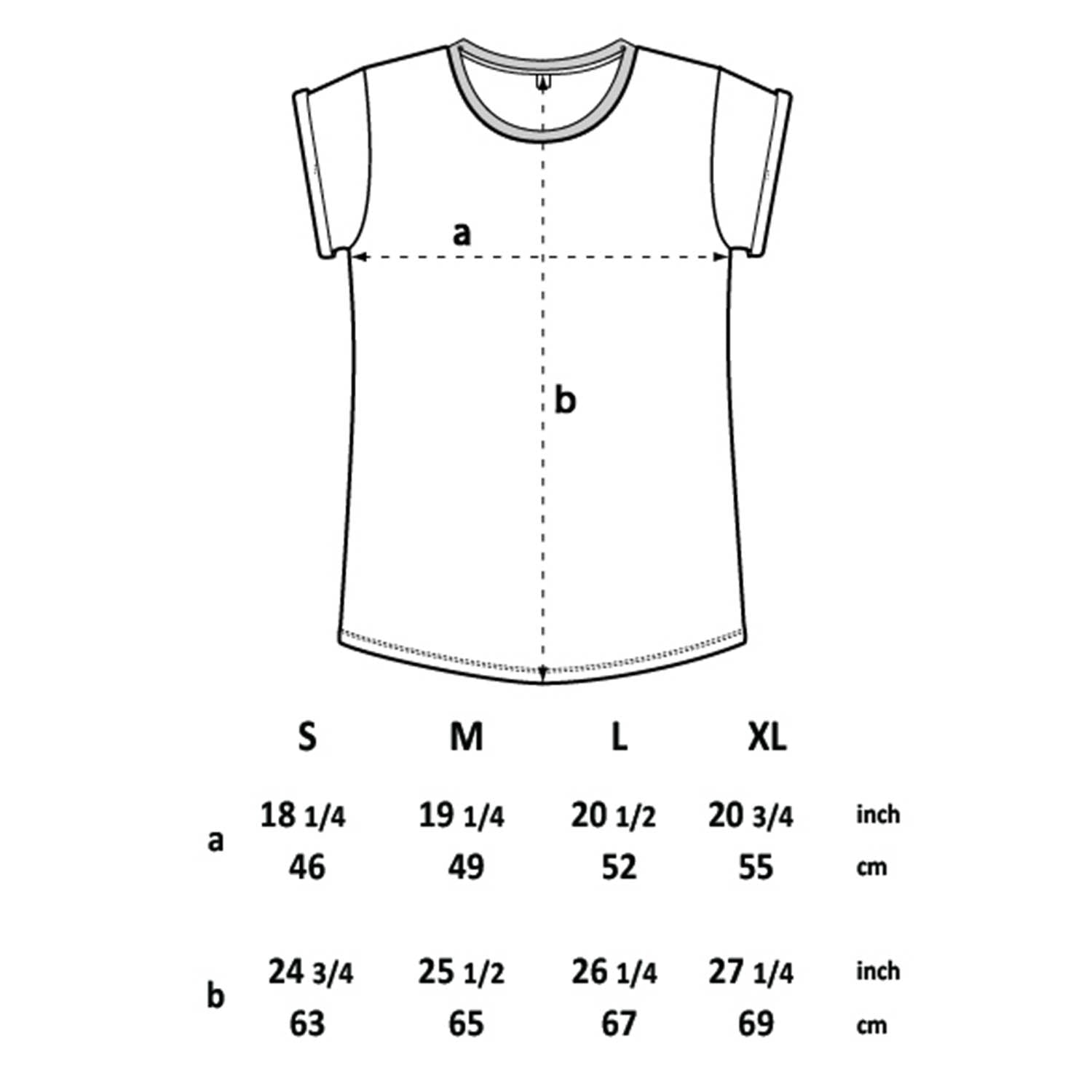 South Beach Boardies Women's Organic Cotton Roll Sleeved tshirt Size guide