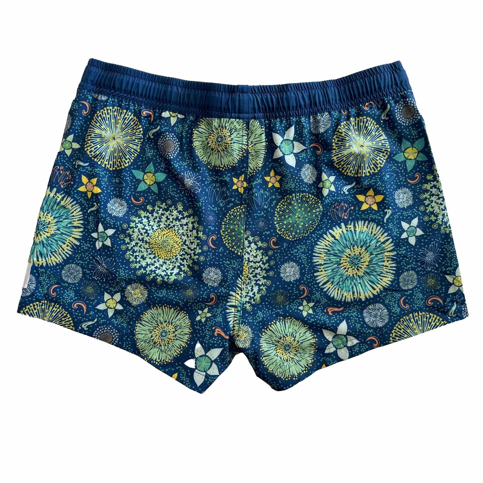 South Beach Boardies Women's Stretchy Shorts in In Bloom, made from recycled plastic bottles, back view