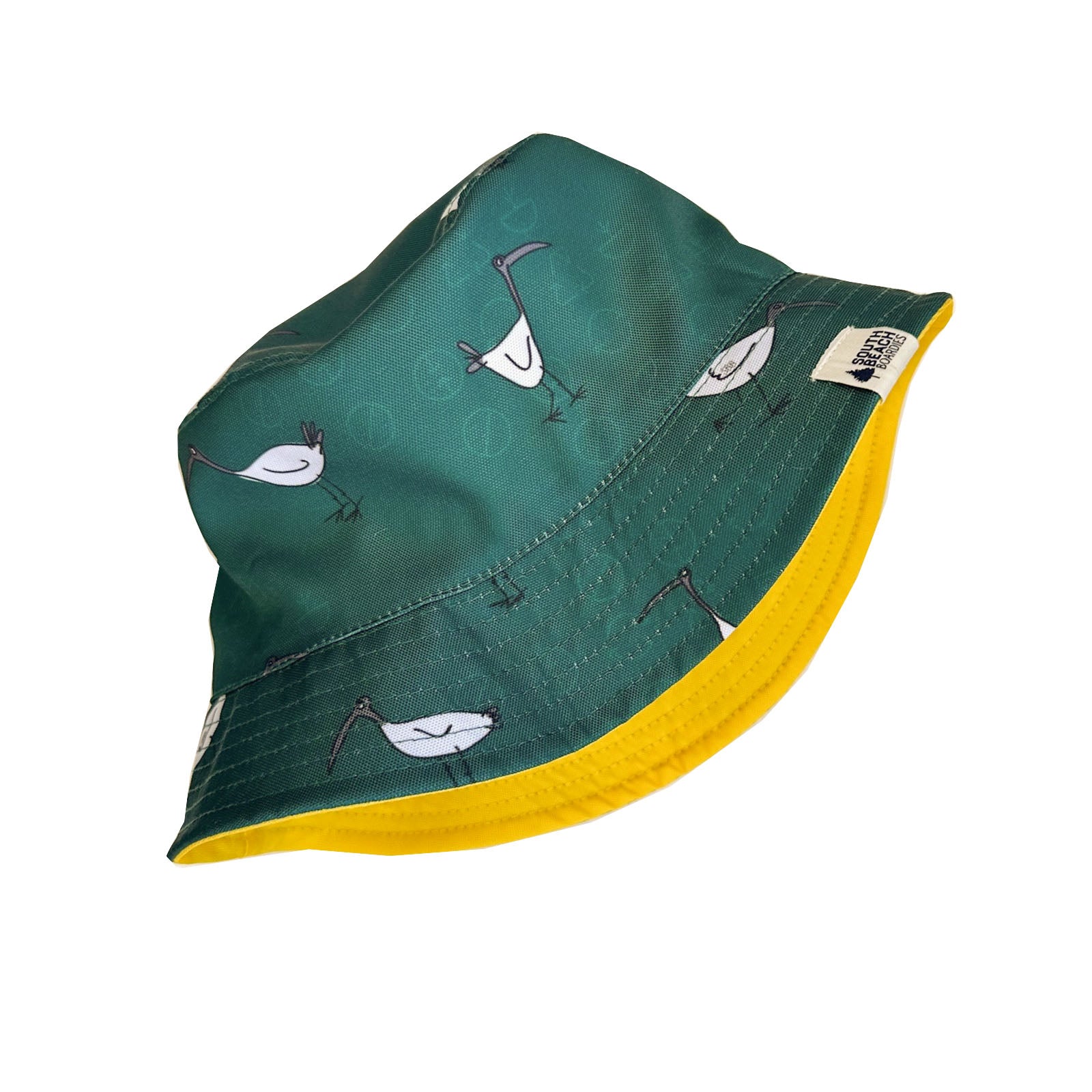 South Beach Boardies reversible bucket hat from recycled plastic bottles, Bin Chicken print.