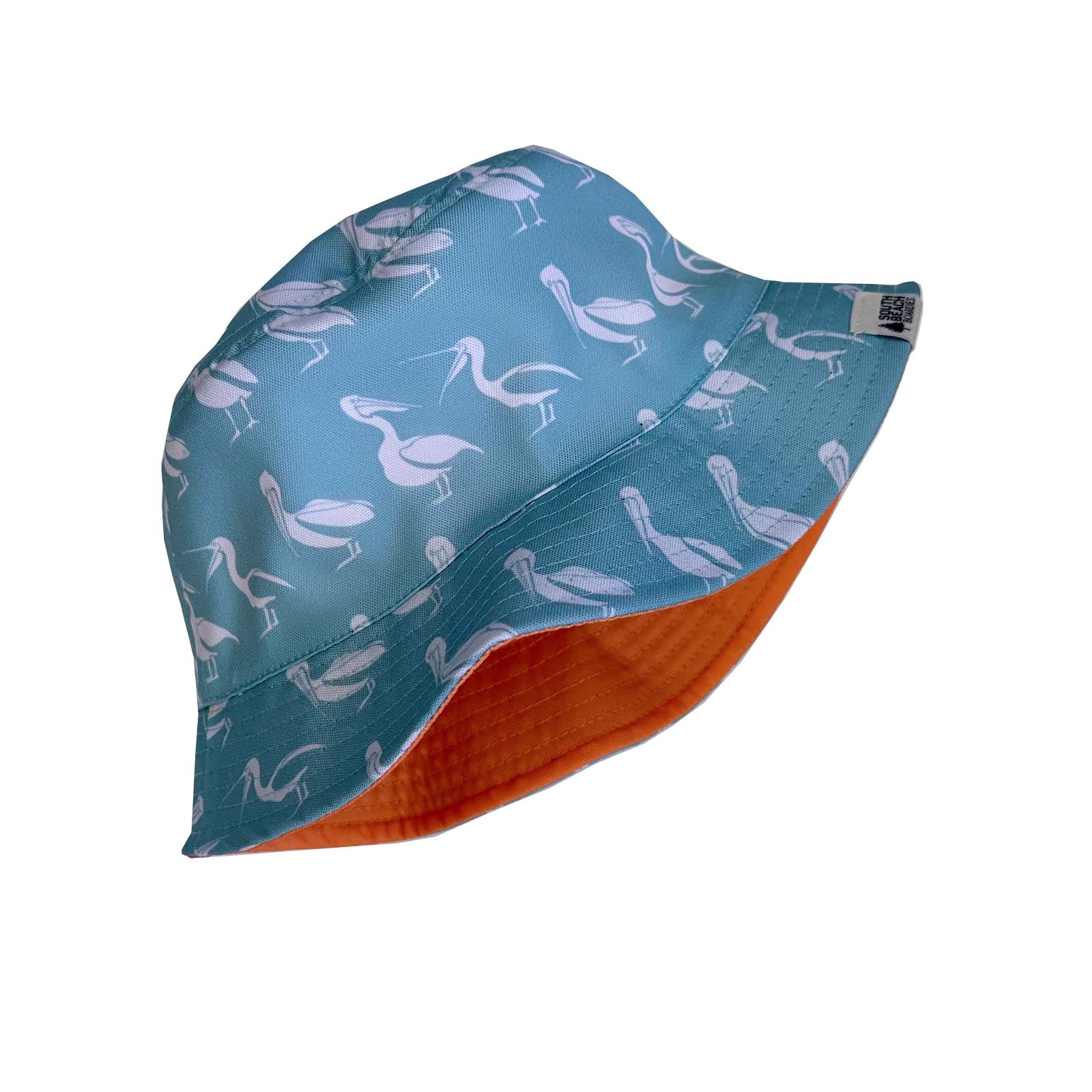 South Beach Boardies reversible bucket hat from recycled plastic bottles, solid print side, Pelican print side