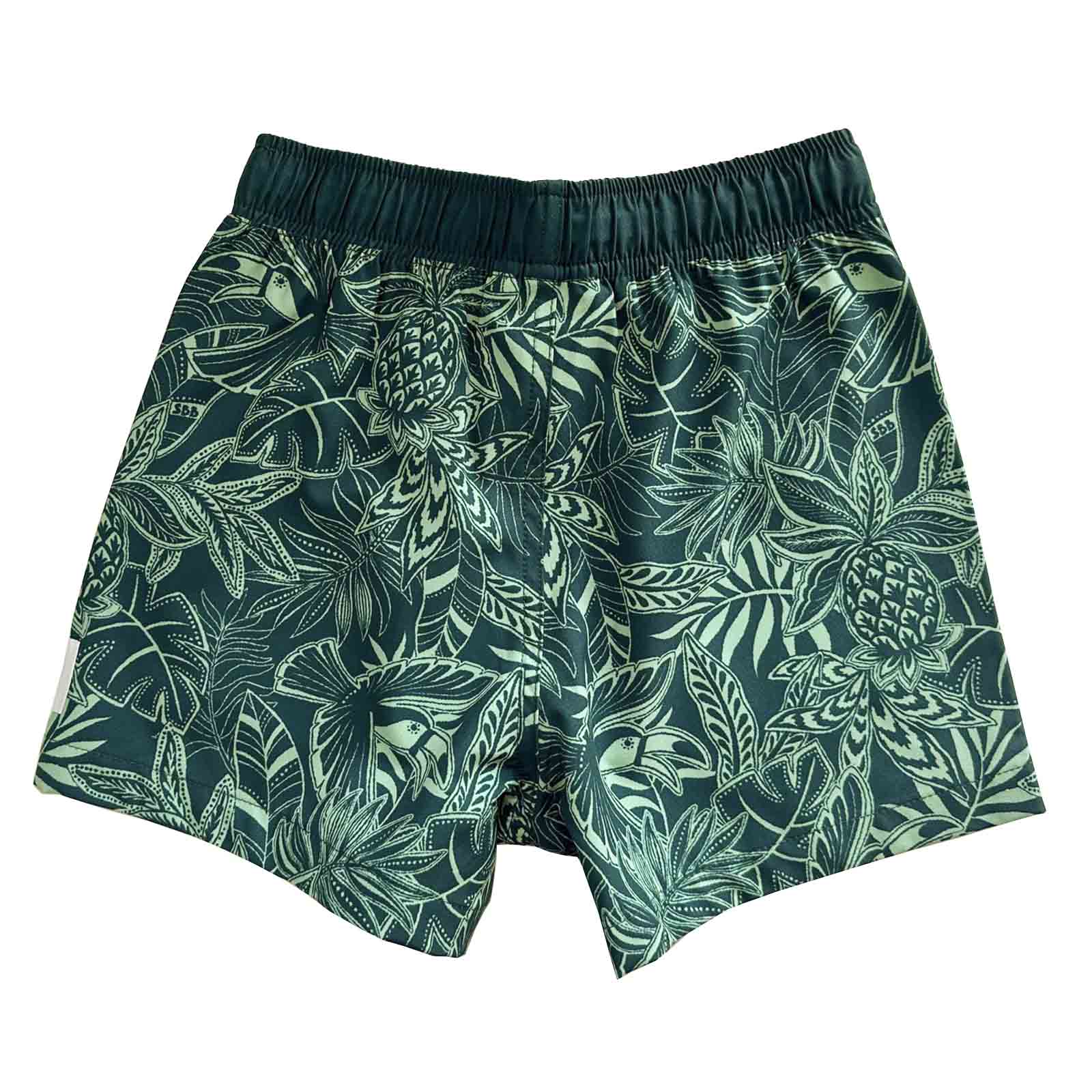 South Beach Boardies Kids Stretchy Trunks made from recycled plastic bottles, Tropics back view