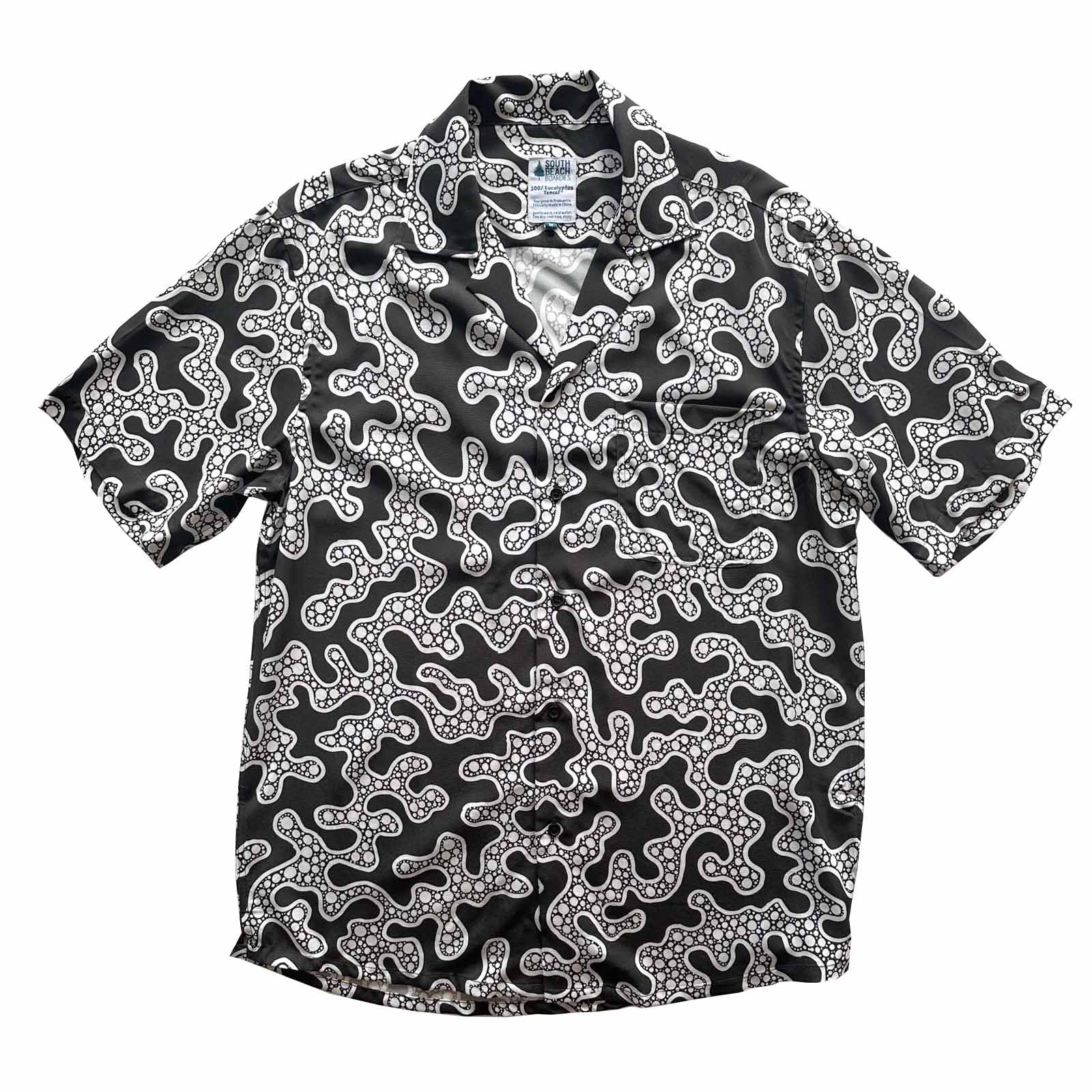 South Beach Boardies Men's Cubano Shirt made from Eucalyptus Tencel in Yanu Winja print, front