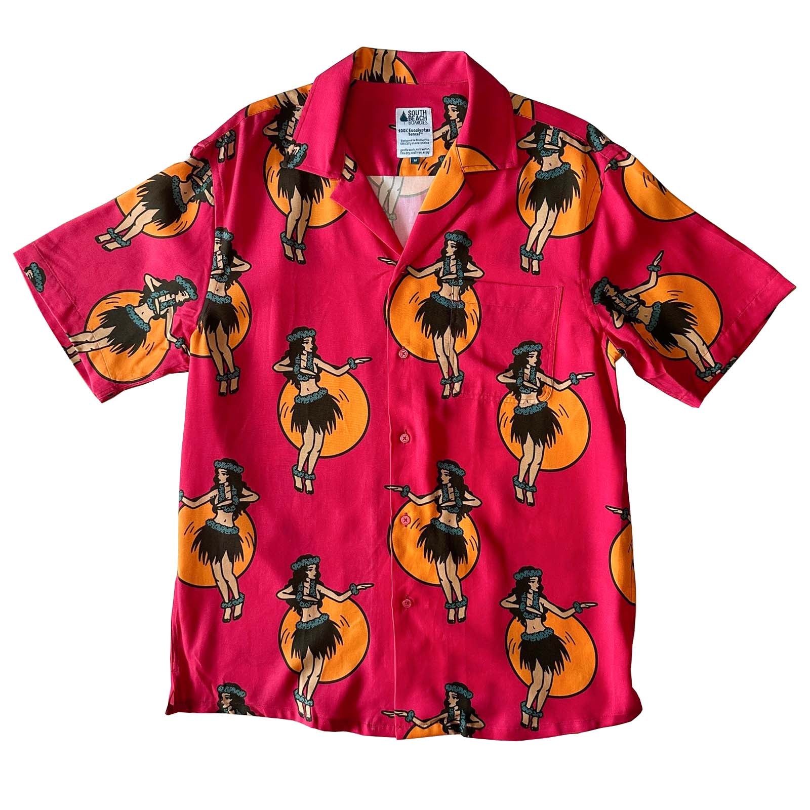 South Beach Boardies Men's Eucalyptus Tencel Cubano shirt in Hula, front