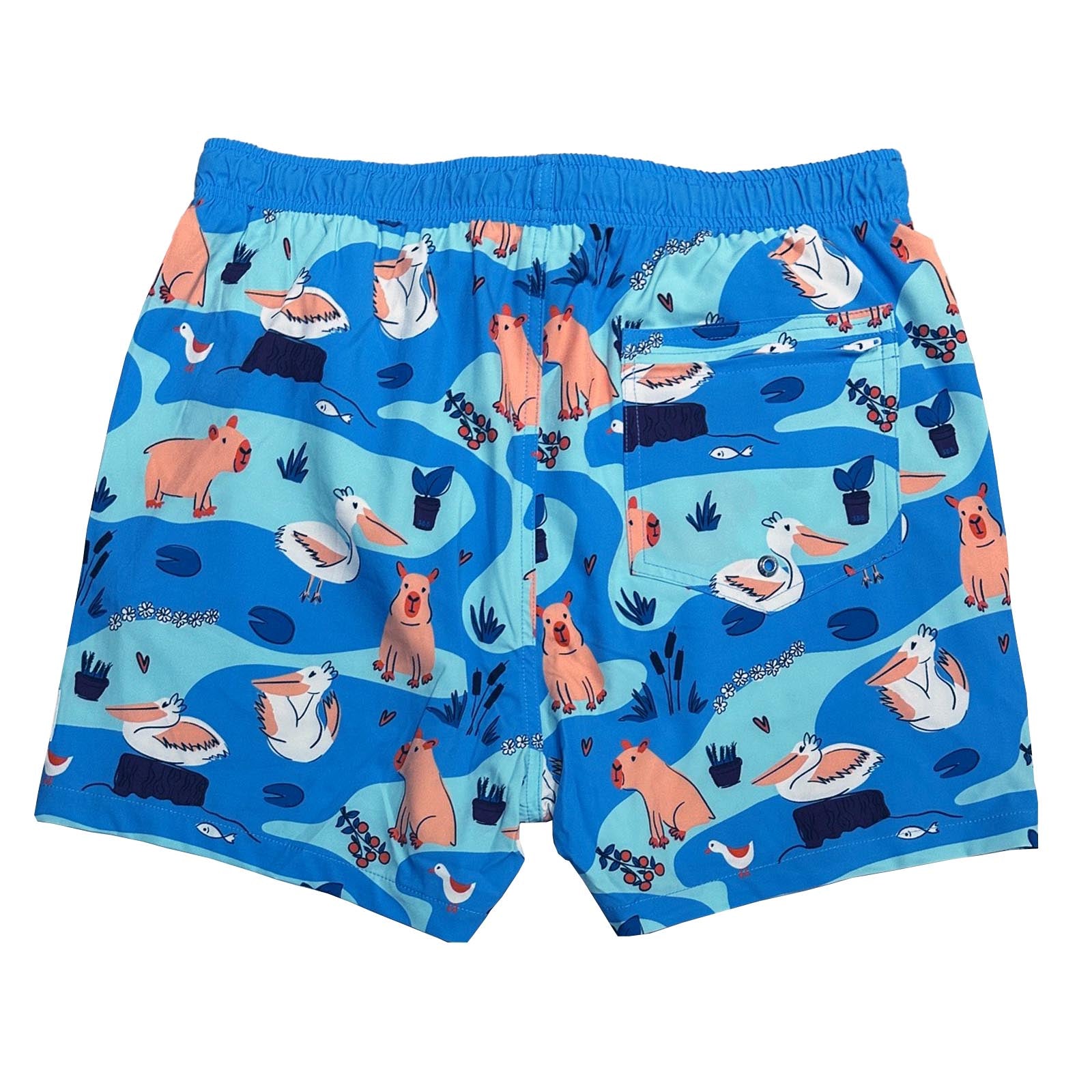 South Beach Boardies Men's Stretchy Trunks made from recycled plastic bottles, Capybara and crew back view