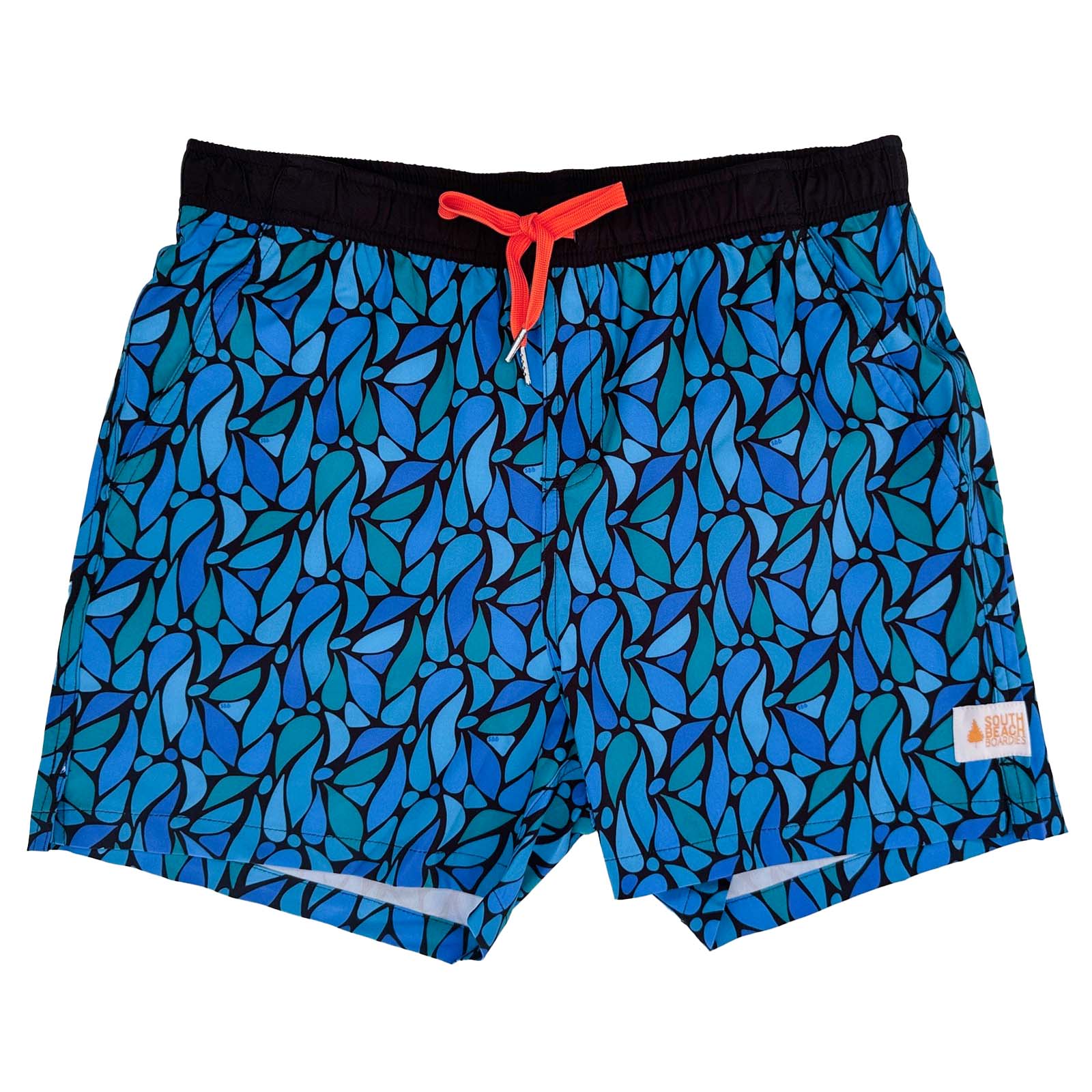 South Beach Boardies Men's Stretchy Trunks made from recycled plastic bottles, Leaves front view