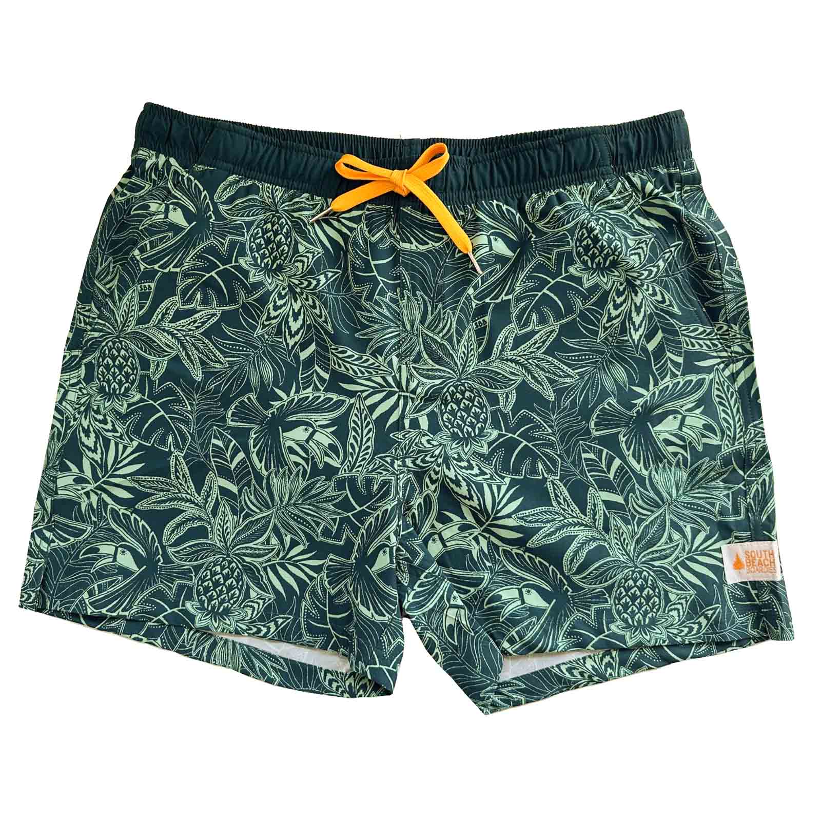 South Beach Boardies Men's Stretchy Trunks made from recycled plastic bottles, Tropics front copy