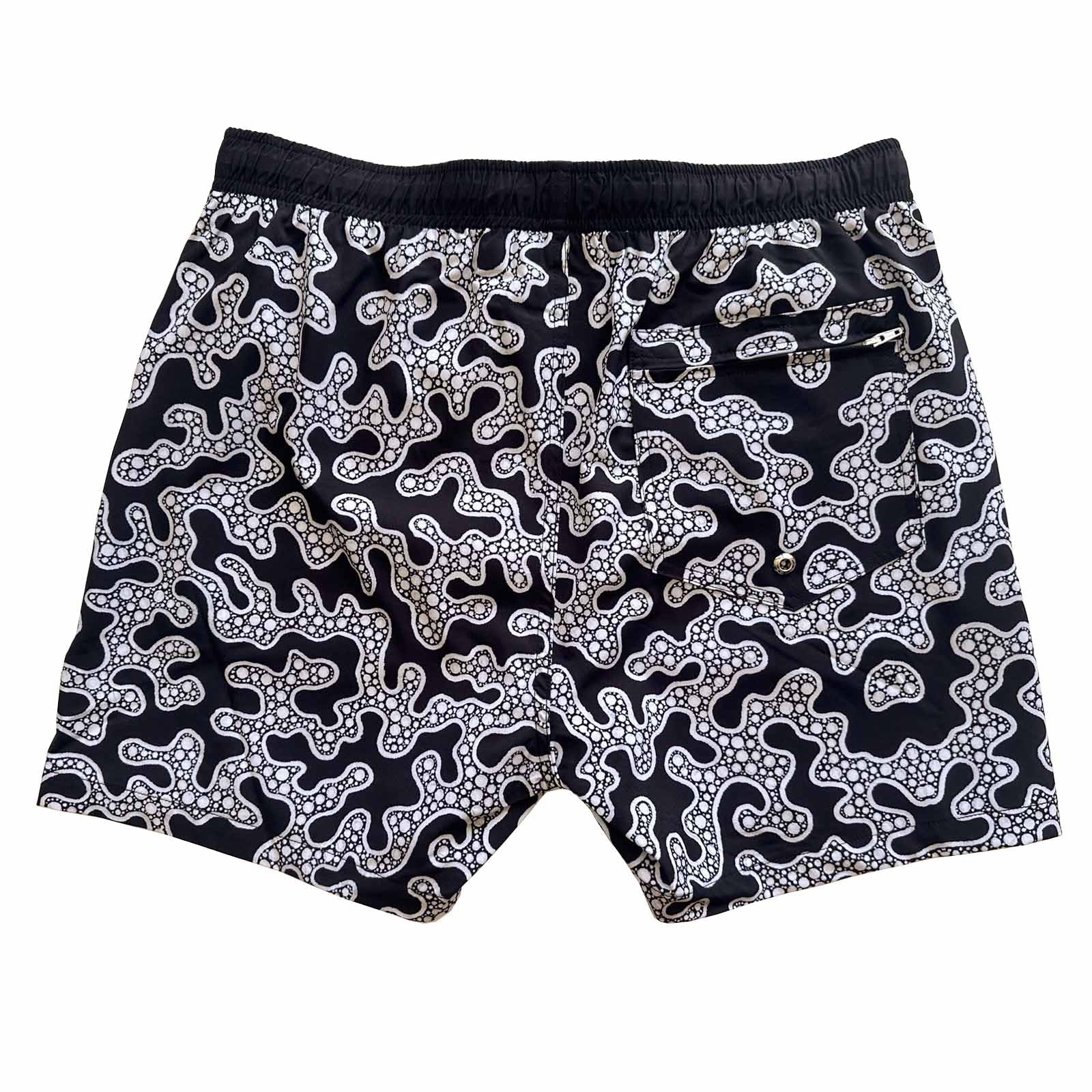 South Beach Boardies Men's Stretchy Trunks made from recycled plastic bottles, Yanu Winja print back view