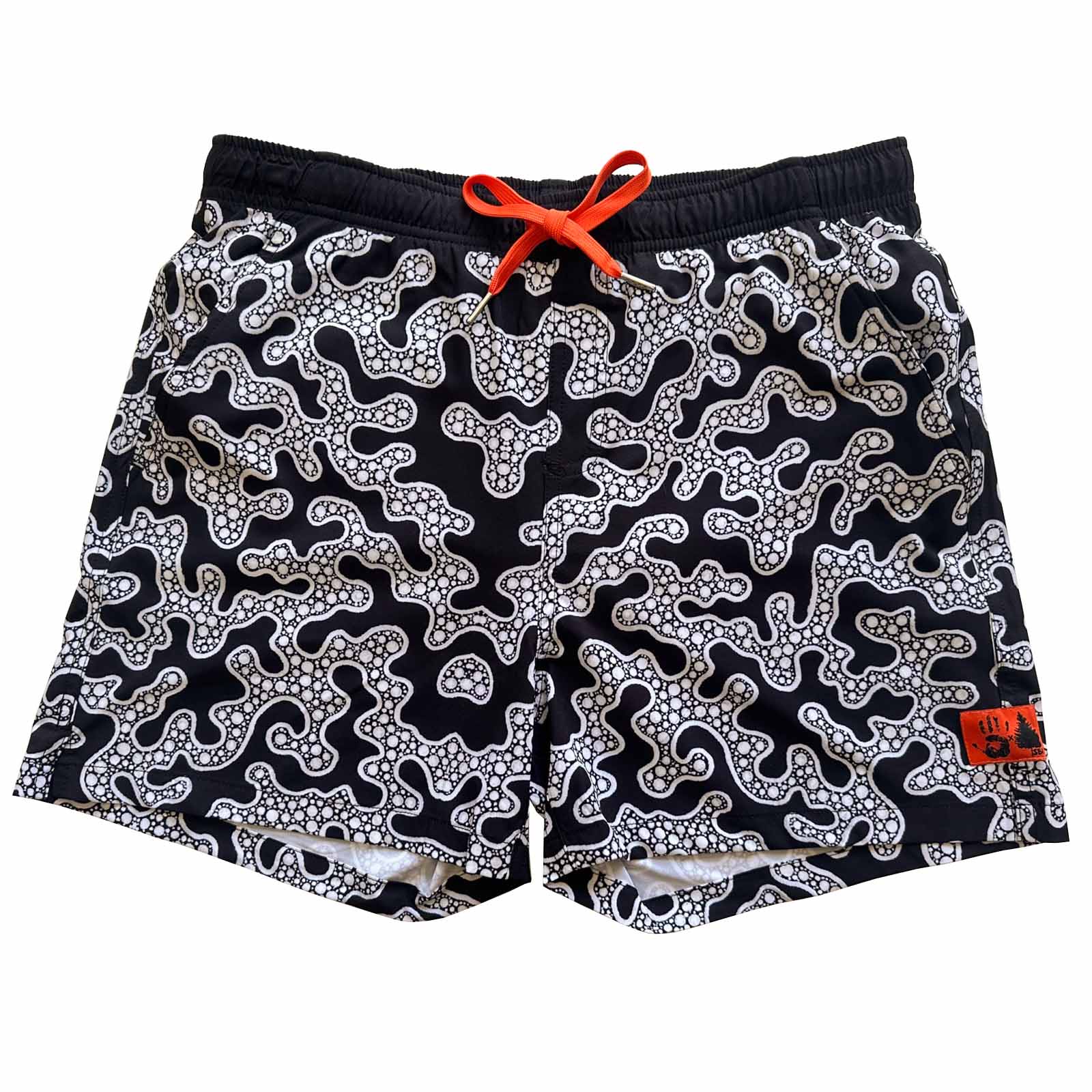 South Beach Boardies Men's Stretchy Trunks made from recycled plastic bottles, Yanu Winja print front