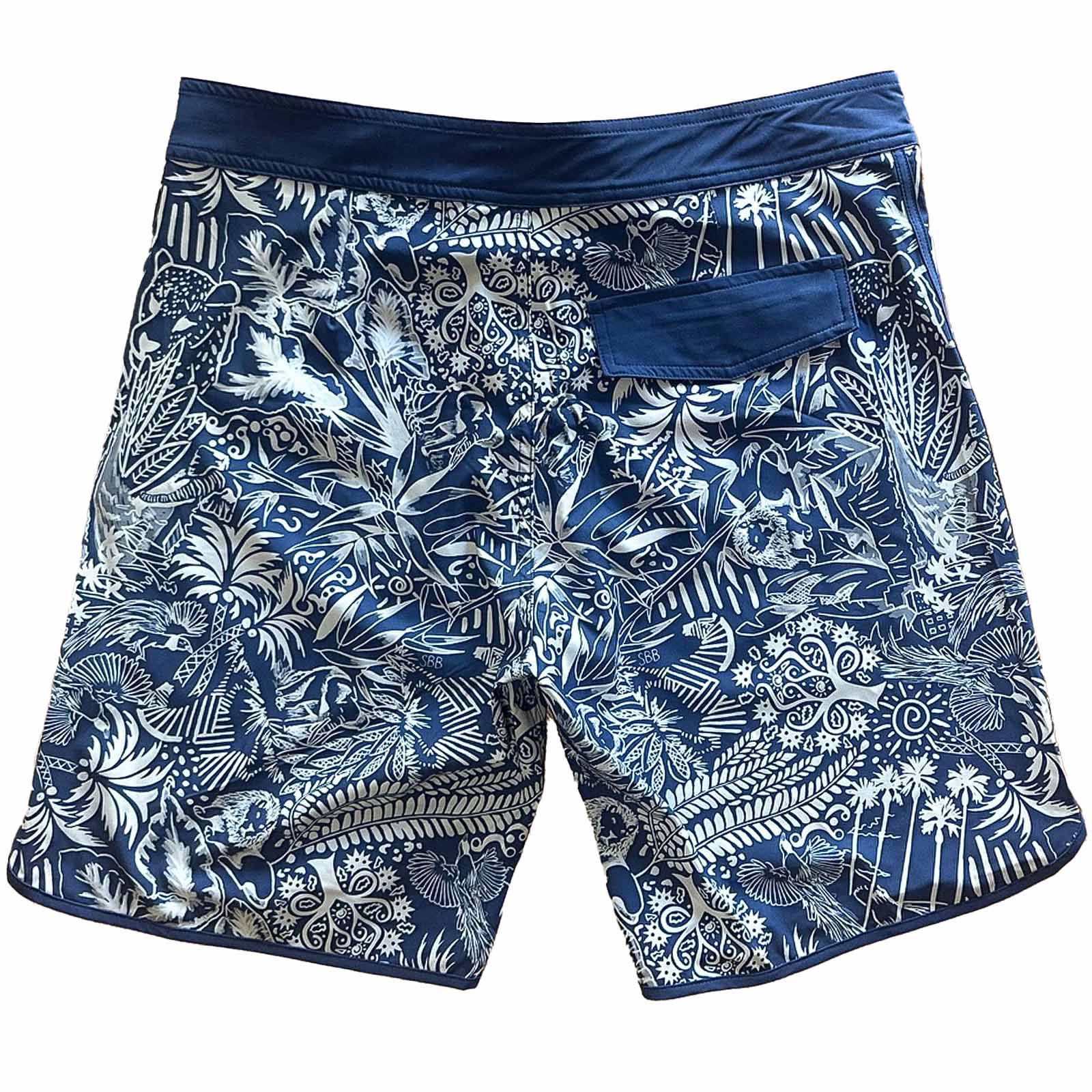 South Beach Boardies made from Recycled Plastic Bottles Mens Retro Piping boardies made from recycled plastic botles, Wild print, back view