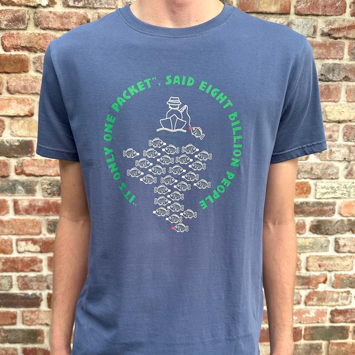 Soy Sauce Fish Organic Cotton Blue Tshirt by South Beach Boardies, front view