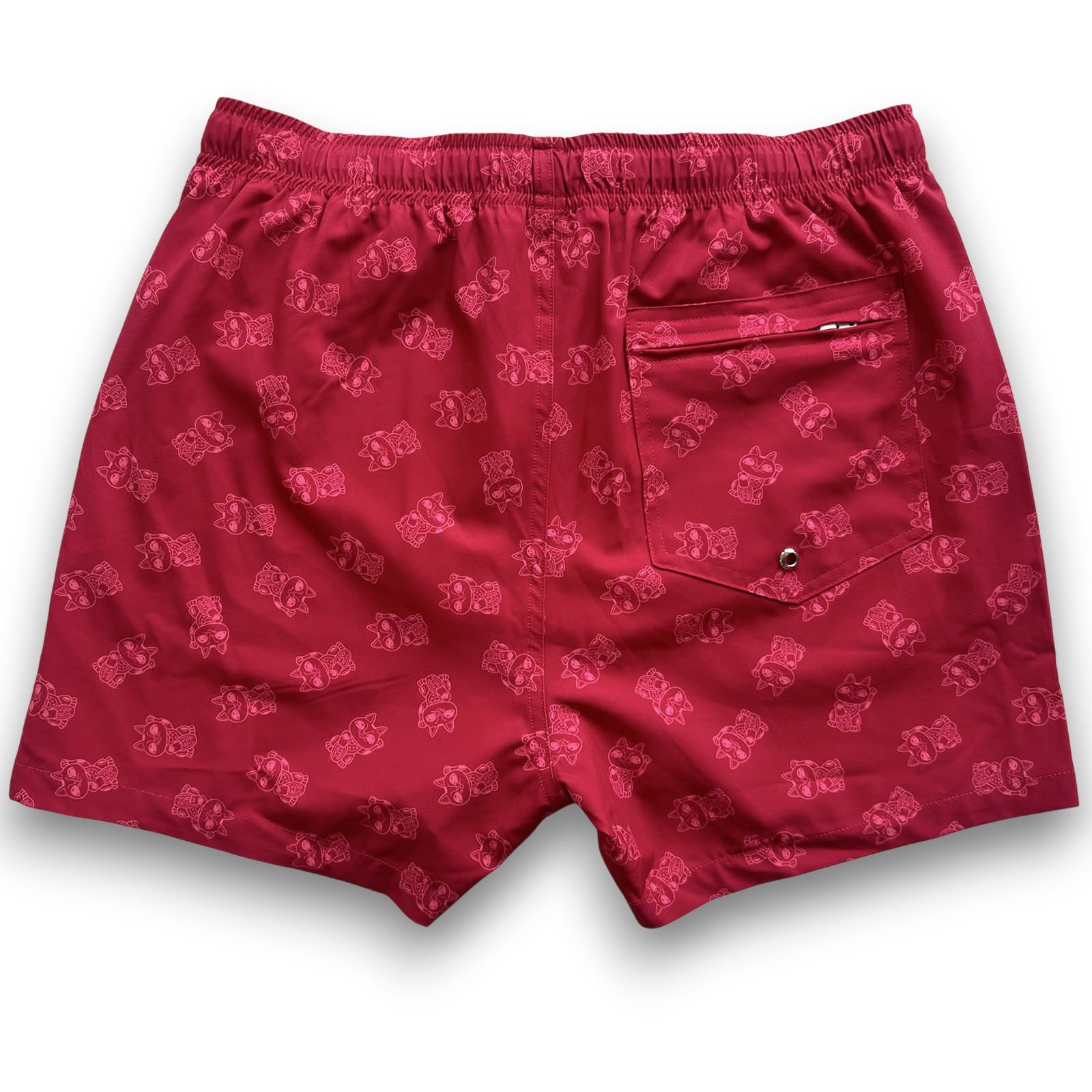 South Beach Boardies Mens Stretchy Trunks made from recycled plastic bottles, LUCKY CAT MANEKI NEKO print back view