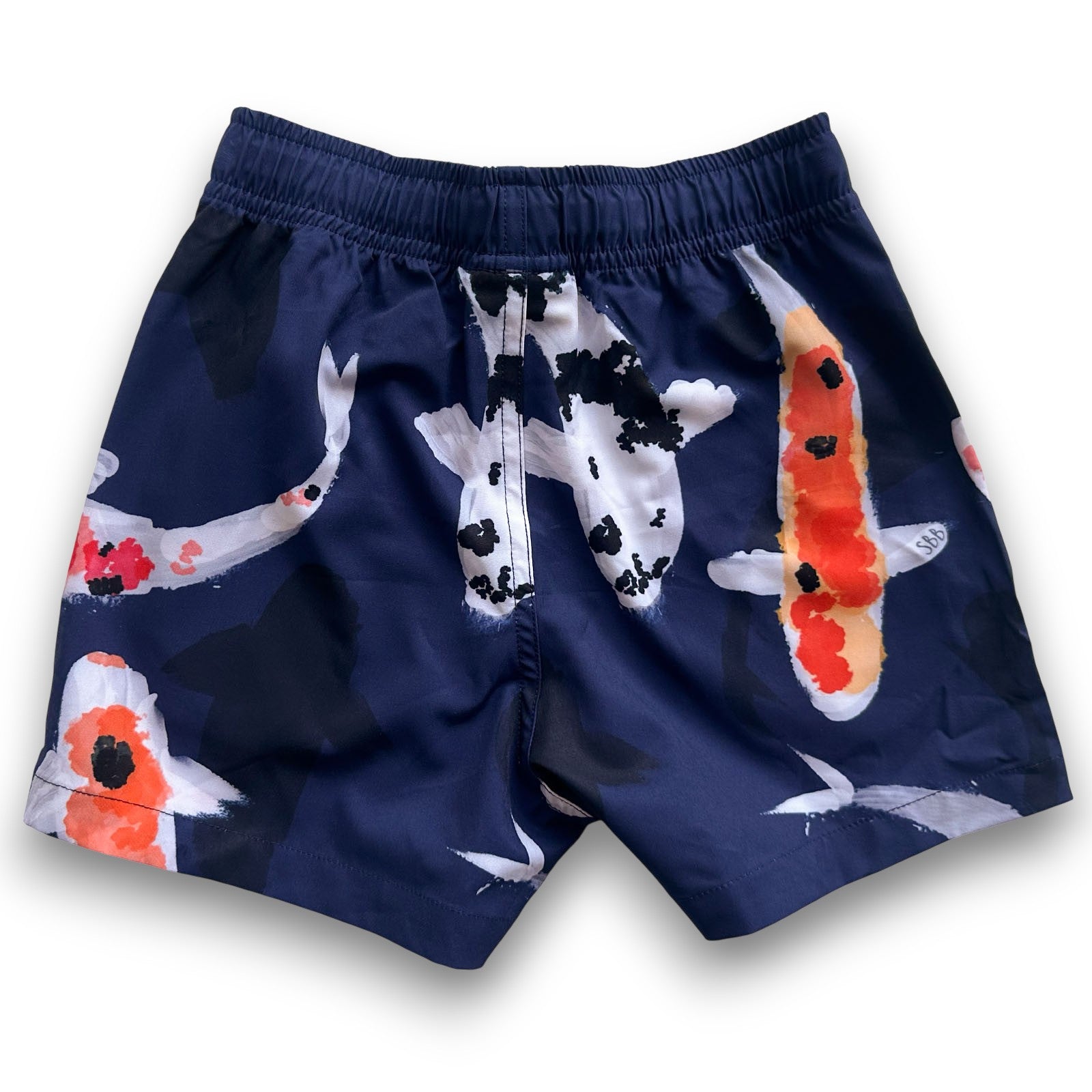 South Beach Boardies Kids Stretchy Trunks made from recycled plastic bottles, Feelin'koi print, back view