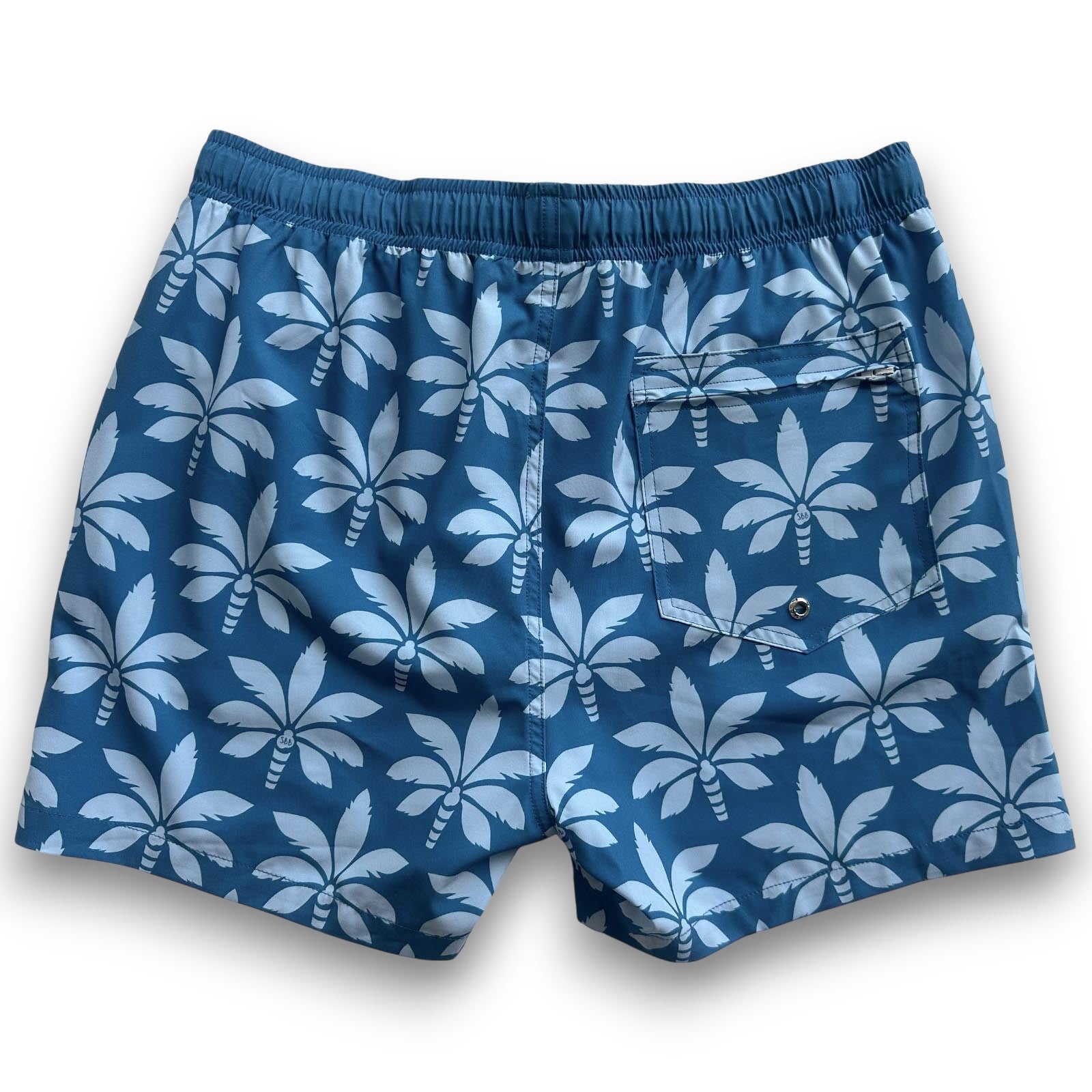 South Beach Boardies Mens Stretchy Trunks made from recycled plastic bottles, Vintage Palms print back view