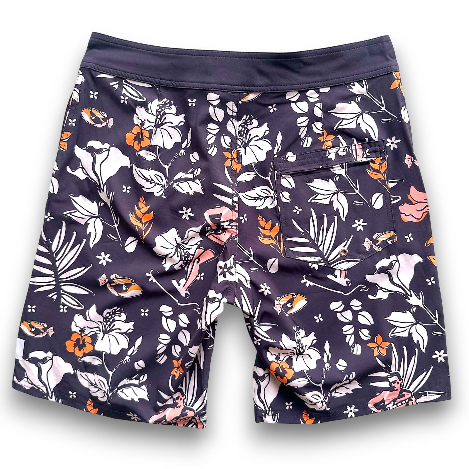 South Beach Boardies Mens Surfer Boardies in Surfer Rosa print made from recycled plastic bottles, back view