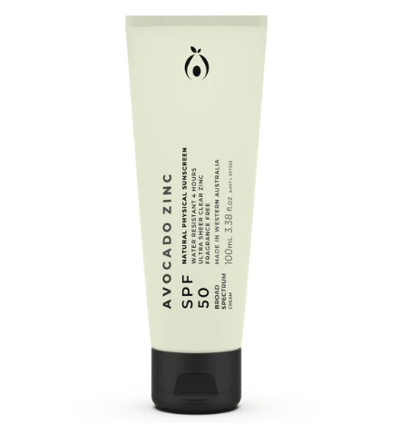 Avocado Zinc Natural Screen SPF50 in recycled plastic packaging
