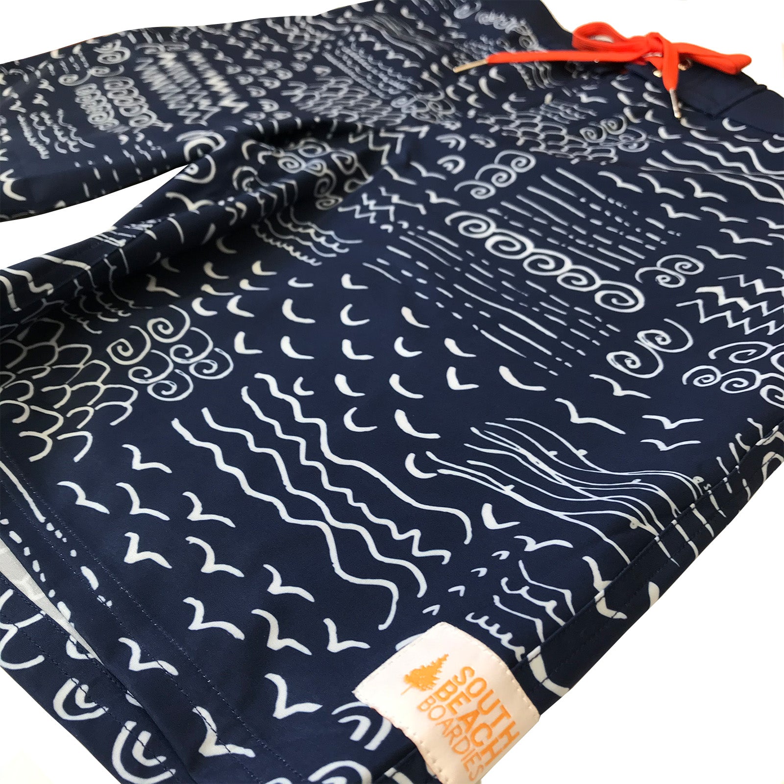 South Beach Boardies Men's Surfer in navy and white Drift print, made from recycled plastic bottles, side view