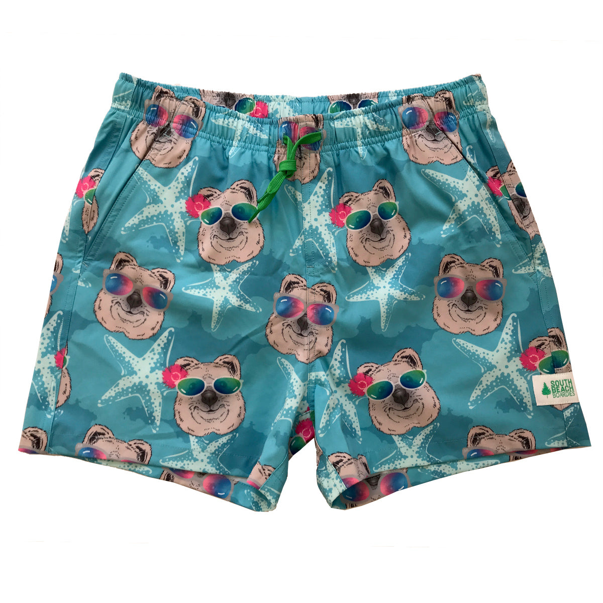 MENS STRETCHY TRUNKS from Recycled Plastic Bottles, QUOK STAR, front, by South Beach Boardies,