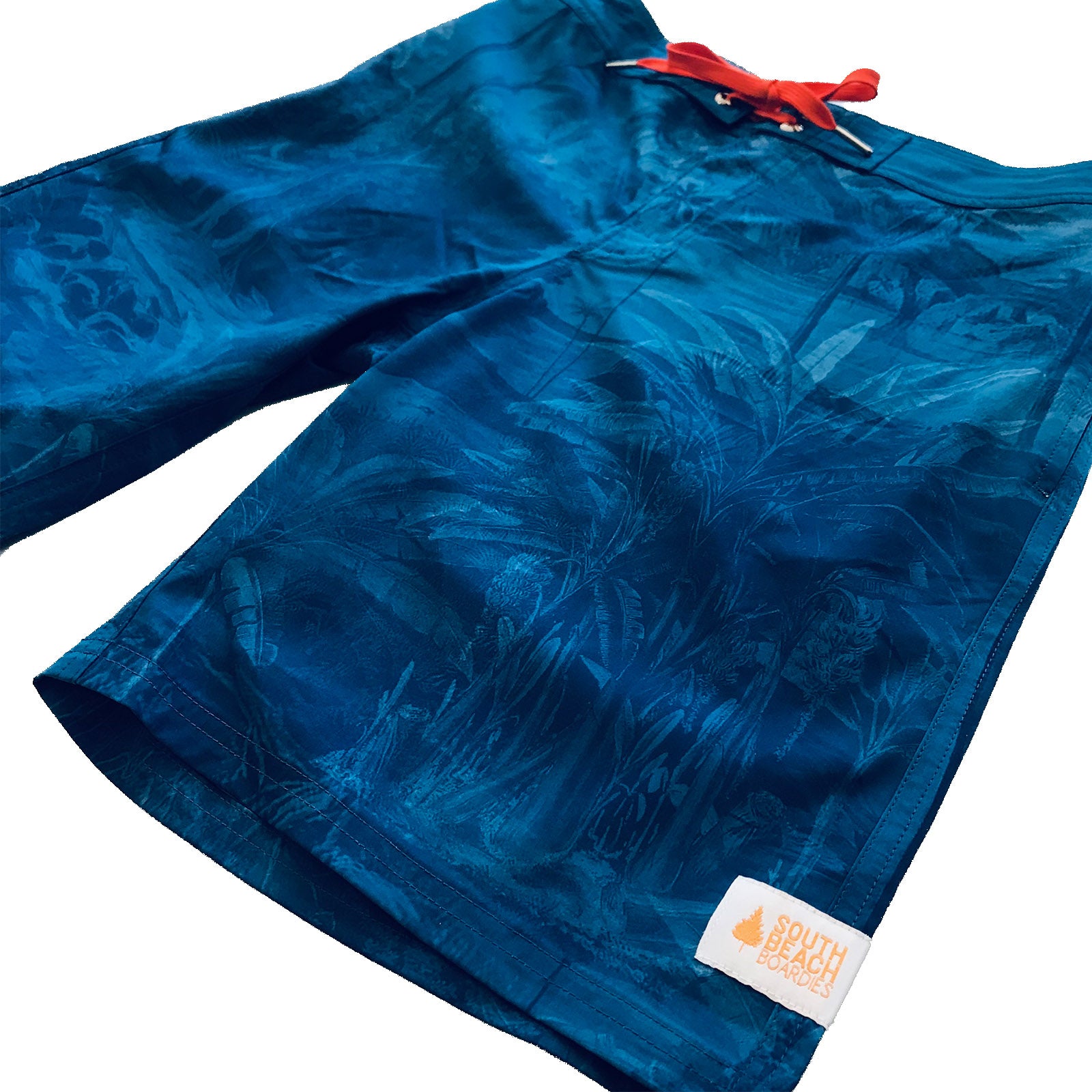 Mens Surfer Boardies from Recycled Plastic Bottles, Melaka tropical print side