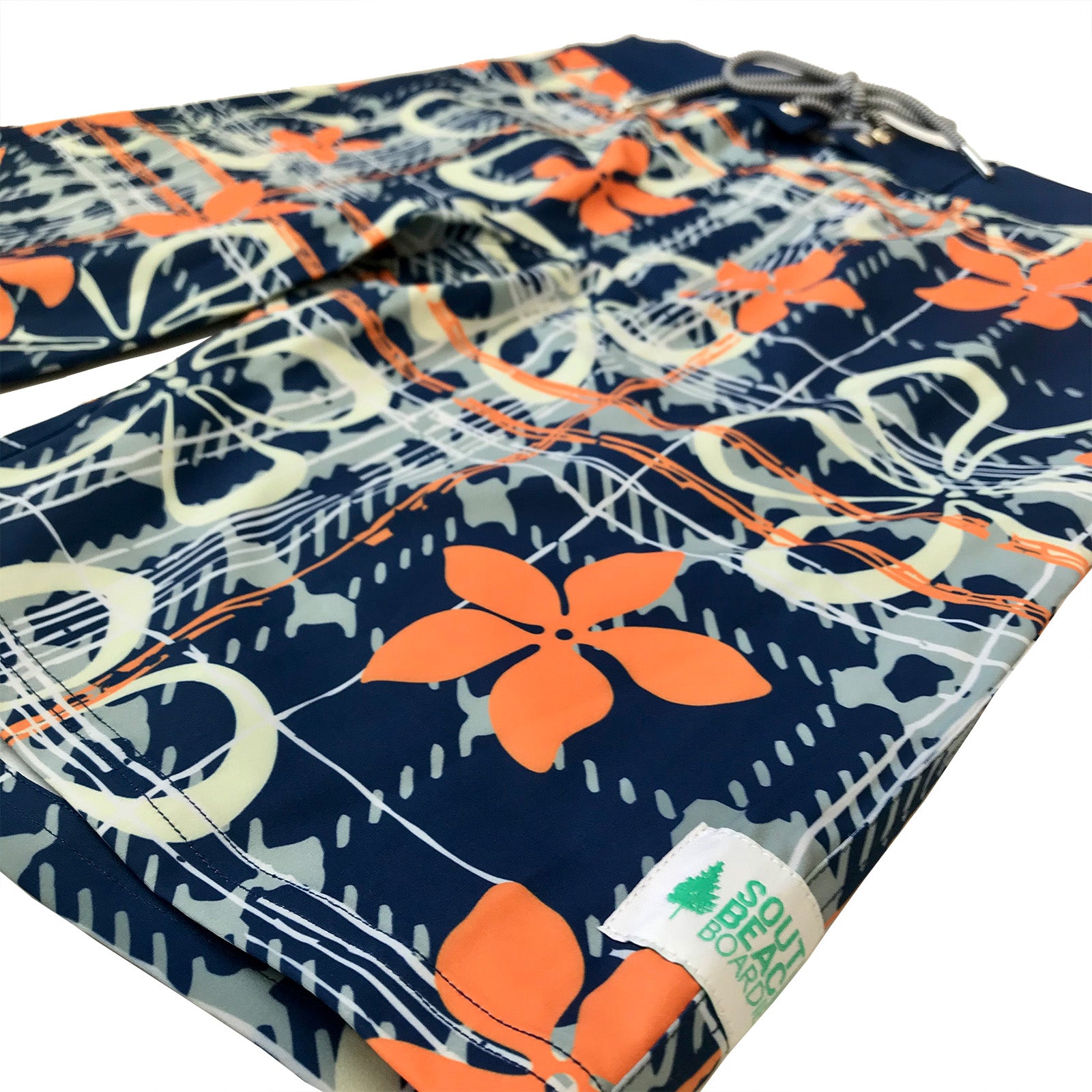 Mens Surfer Boardies in Class of 93 print, made from recycled plastic bottles by South Beach Boardies, side view