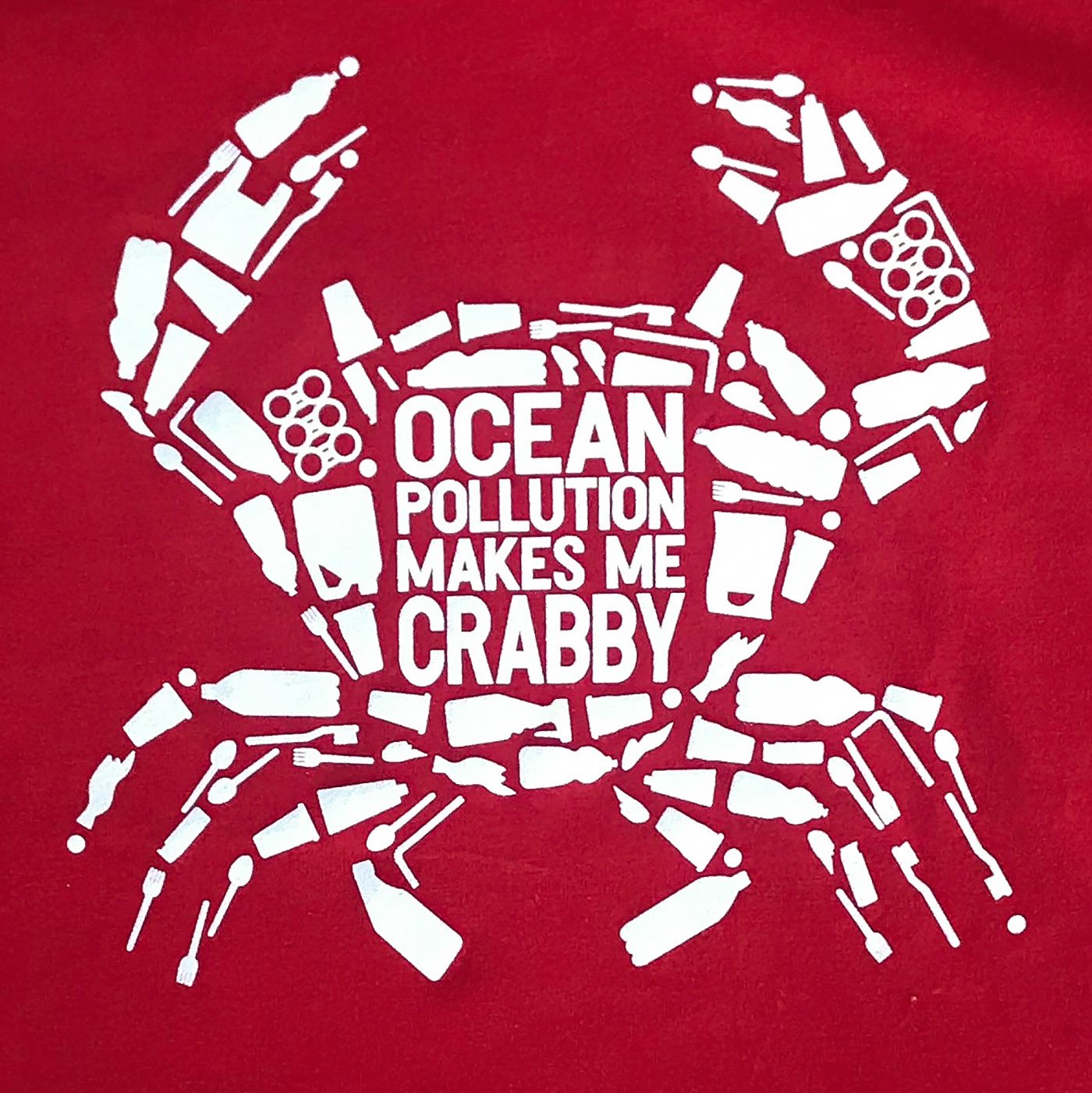 Kids T-shirt close up Ocean Pollution Makes Me Crabby