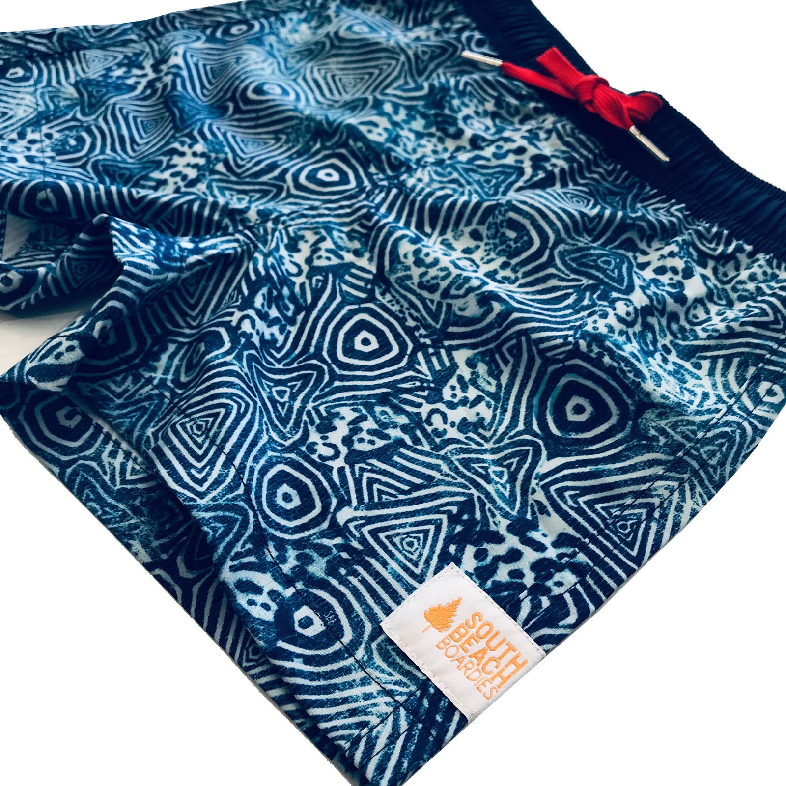 South Beach Boardies Kids Back Pocket Boardies made from recycled plastic bottles, Indigo, side view