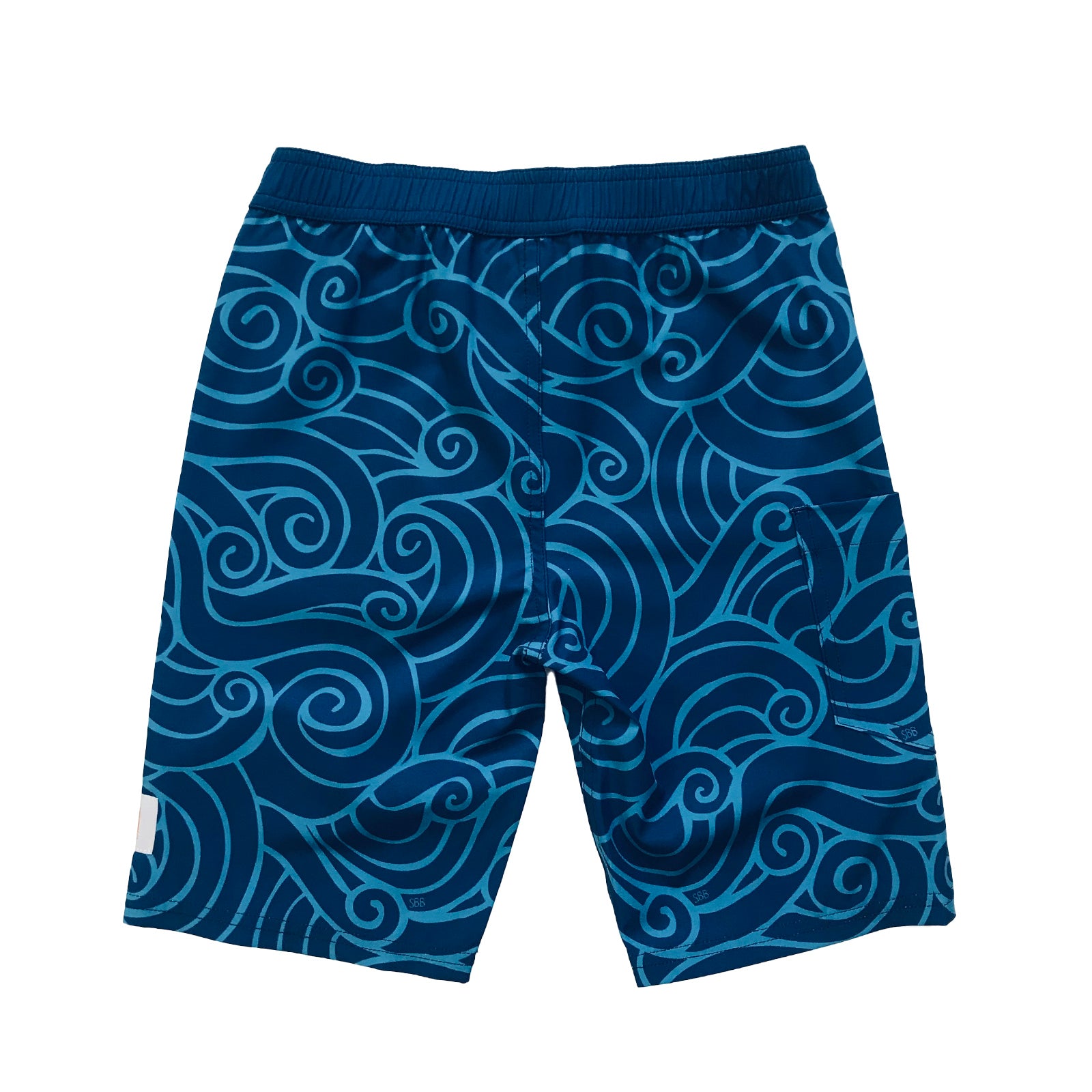 South Beach Boardies Kids Long Board Shorts in Waves for Days print made from recycled plastic bottles, back