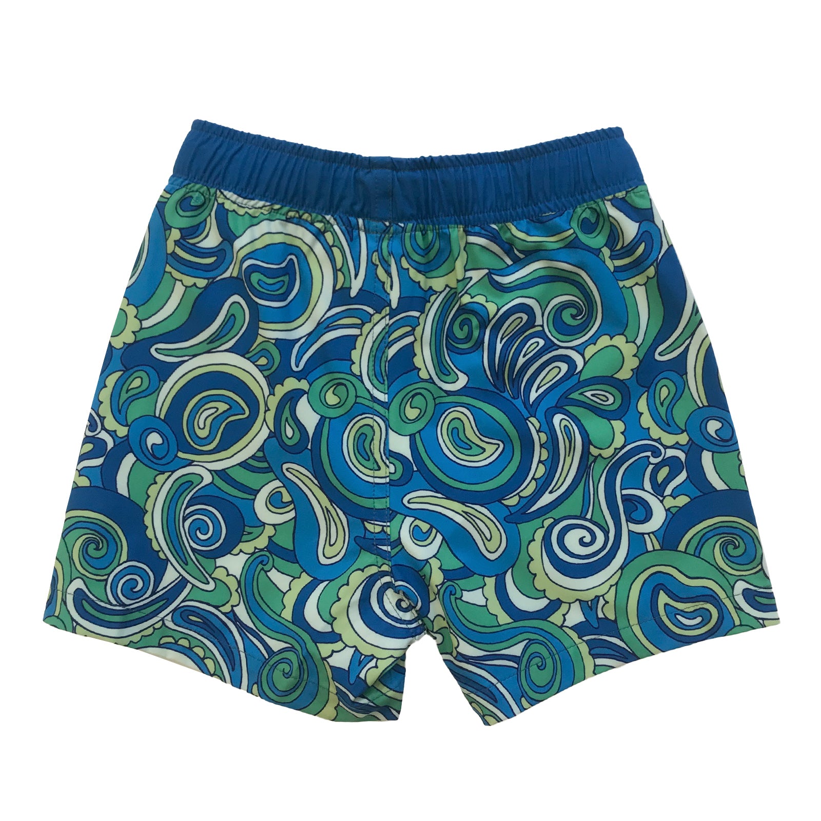 South Beach Boardies Kids Stretchy Trunks made from recycled plastic bottles, Paisley Days print, back