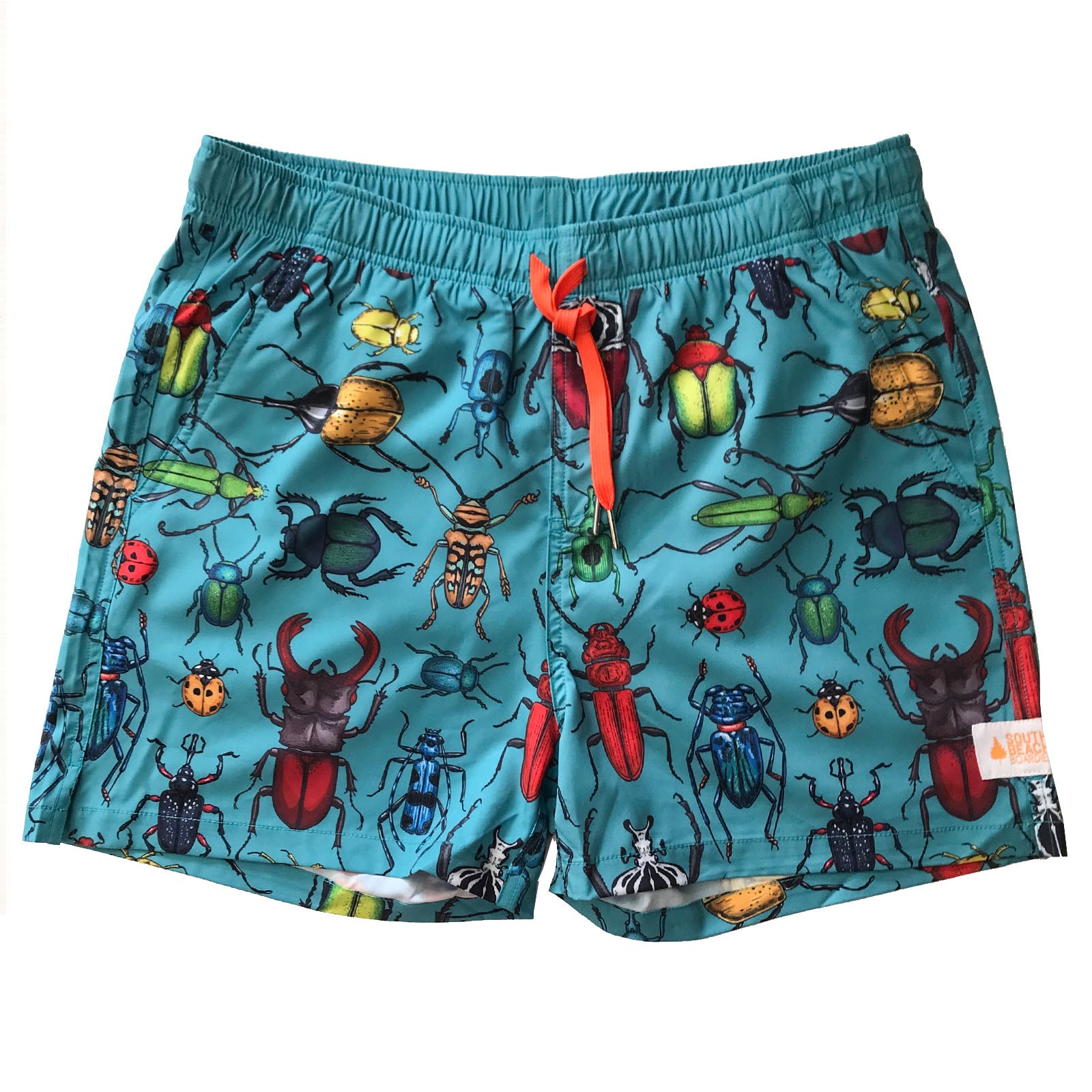 South Beach Boardies Men's Stretchy Trunks made from recycled plastic bottles, Bugs front