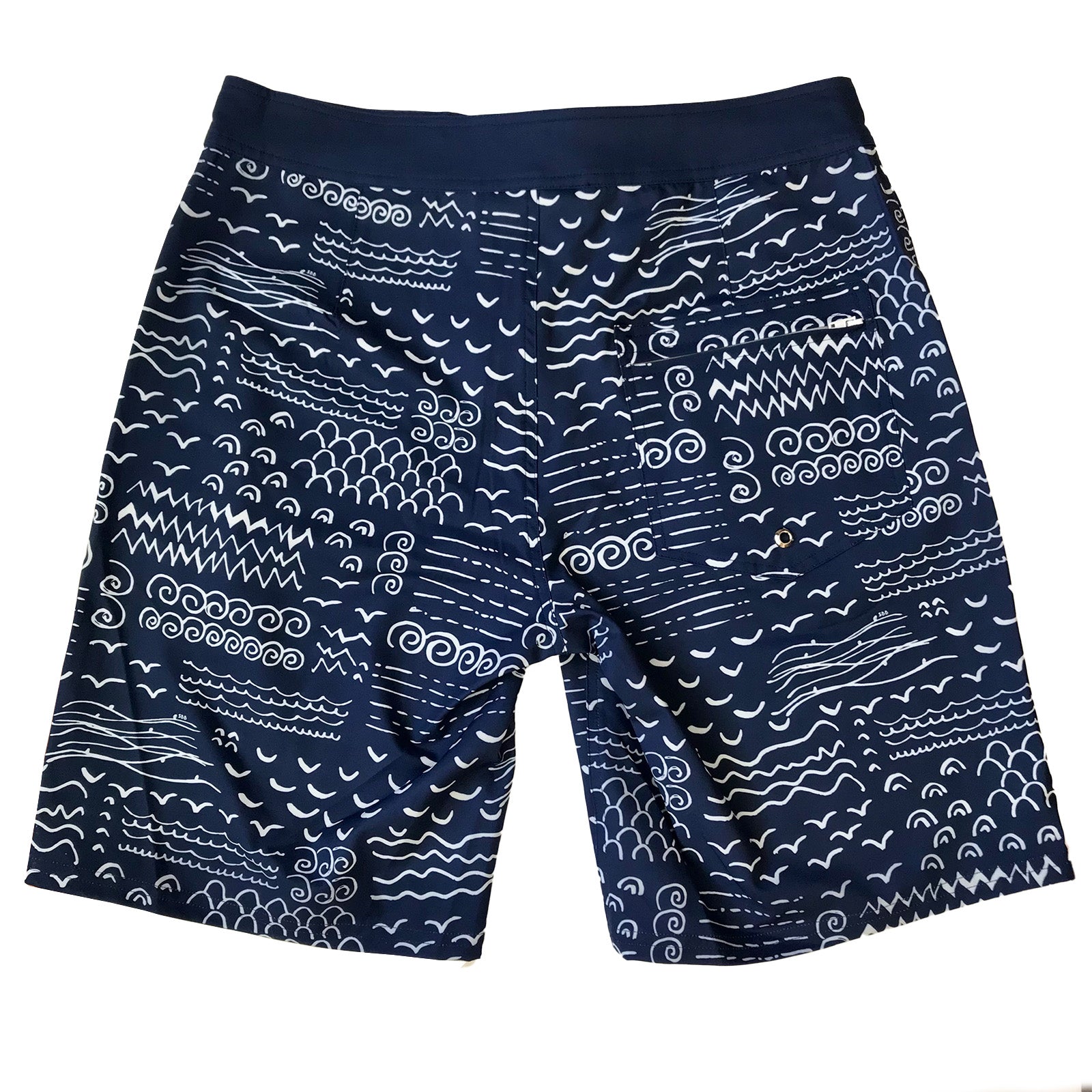 South Beach Boardies Men's Surfer in Navy & White Drift print, made from recycled plastic bottles, back view