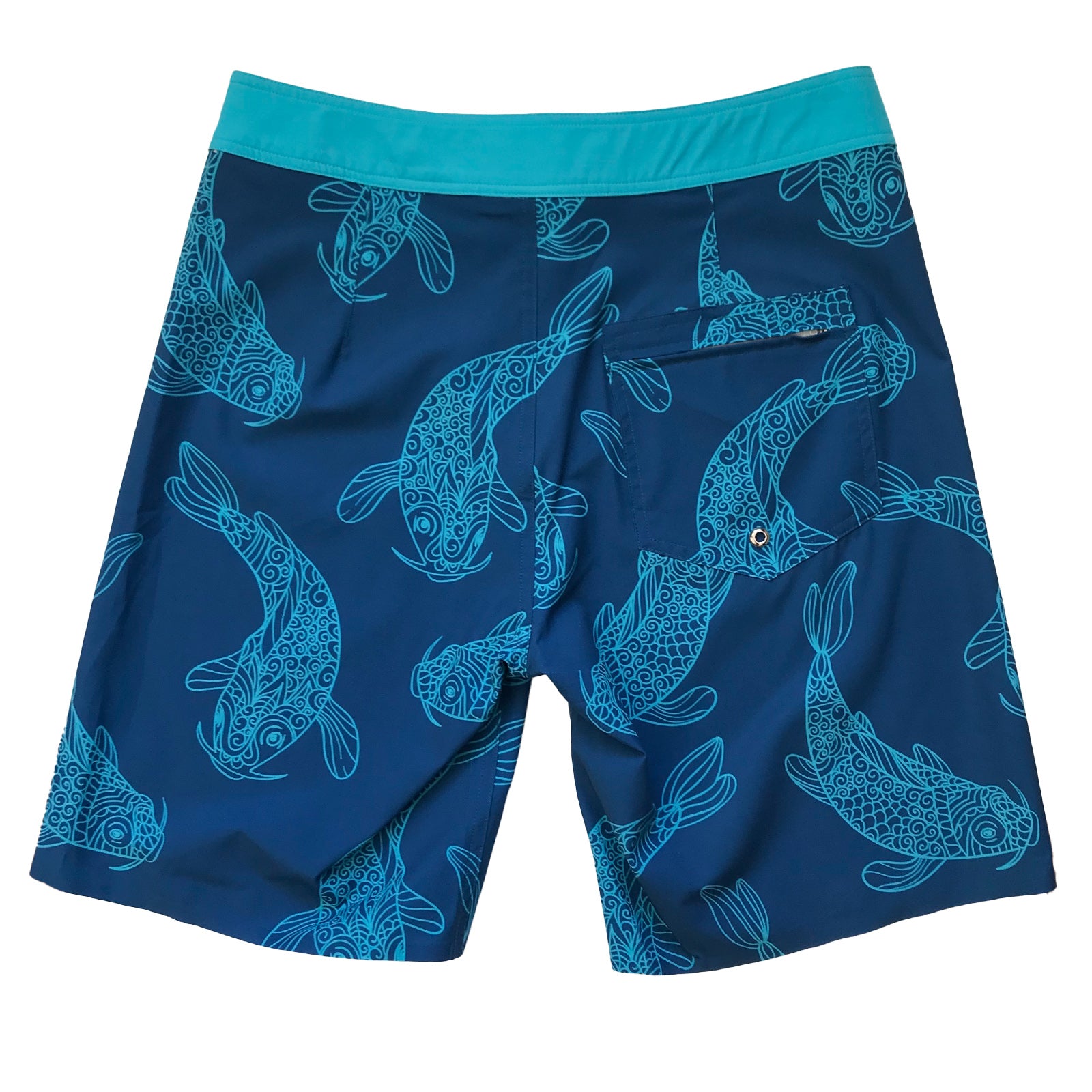 South Beach Boardies Mens Performance boardies made from recycled plastic bottles, Koi carp print,fused hems, back