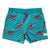 South Beach Boardies Mens Stretchy Trunks made from recycled plastic bottles, TURQUOISE DINGO print, front 