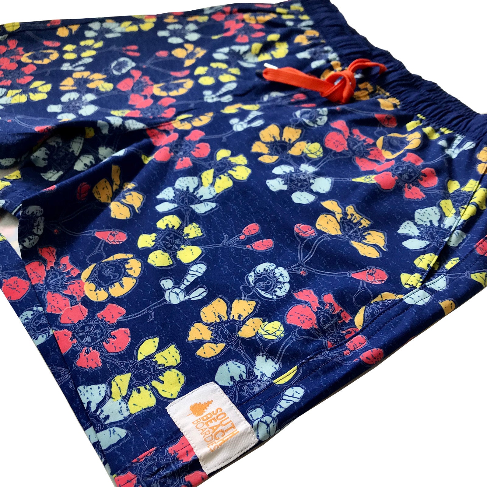 South Beach Boardies Mens Stretchy Trunks made from recycled plastic bottles, Geraldton wax print, side