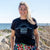 South Beach Boardies eco-friendly recycled women t-shirt black West Coast Best Coast sunset on woman 