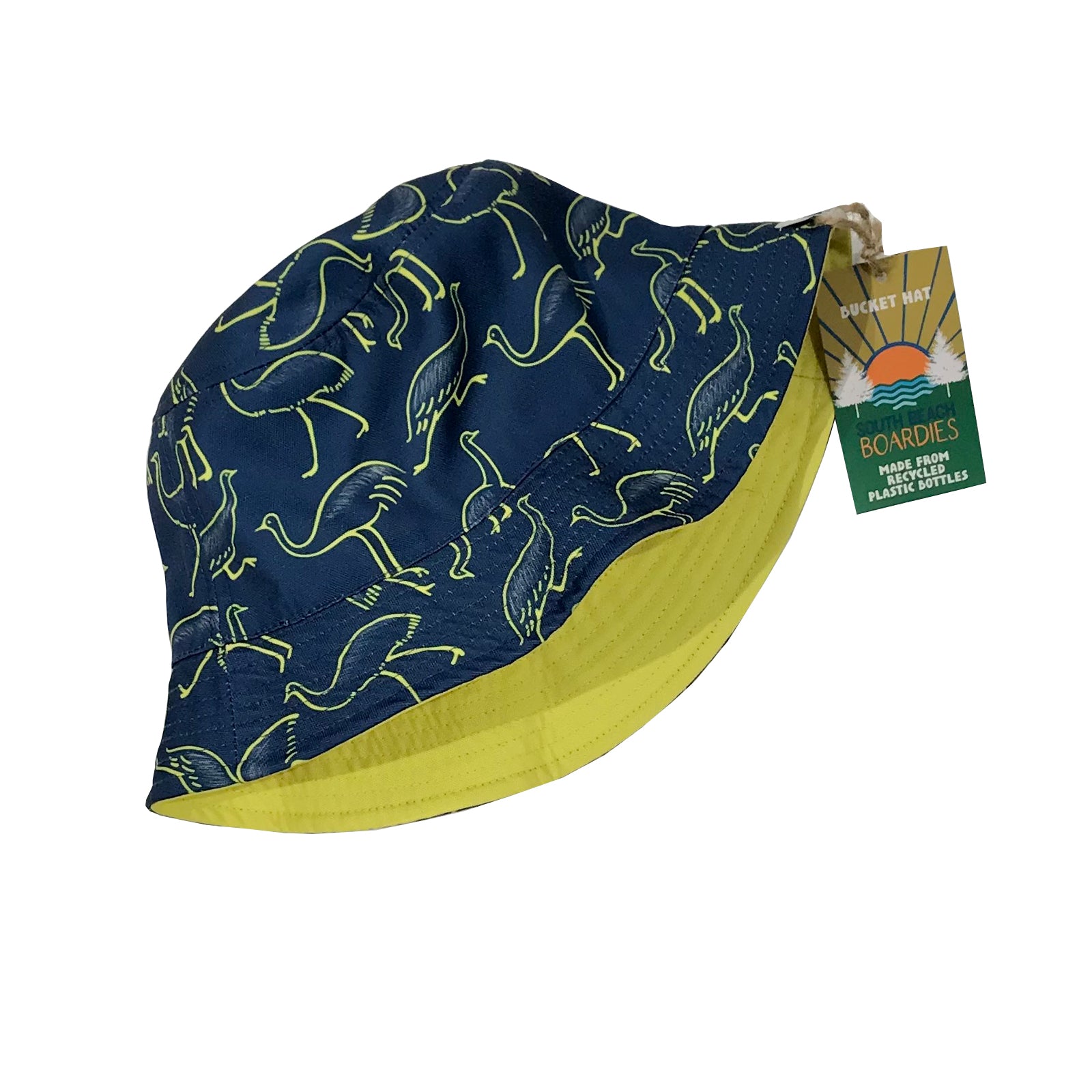 South Beach Boardies reversible bucket hat from recycled plastic bottles, Emu print side