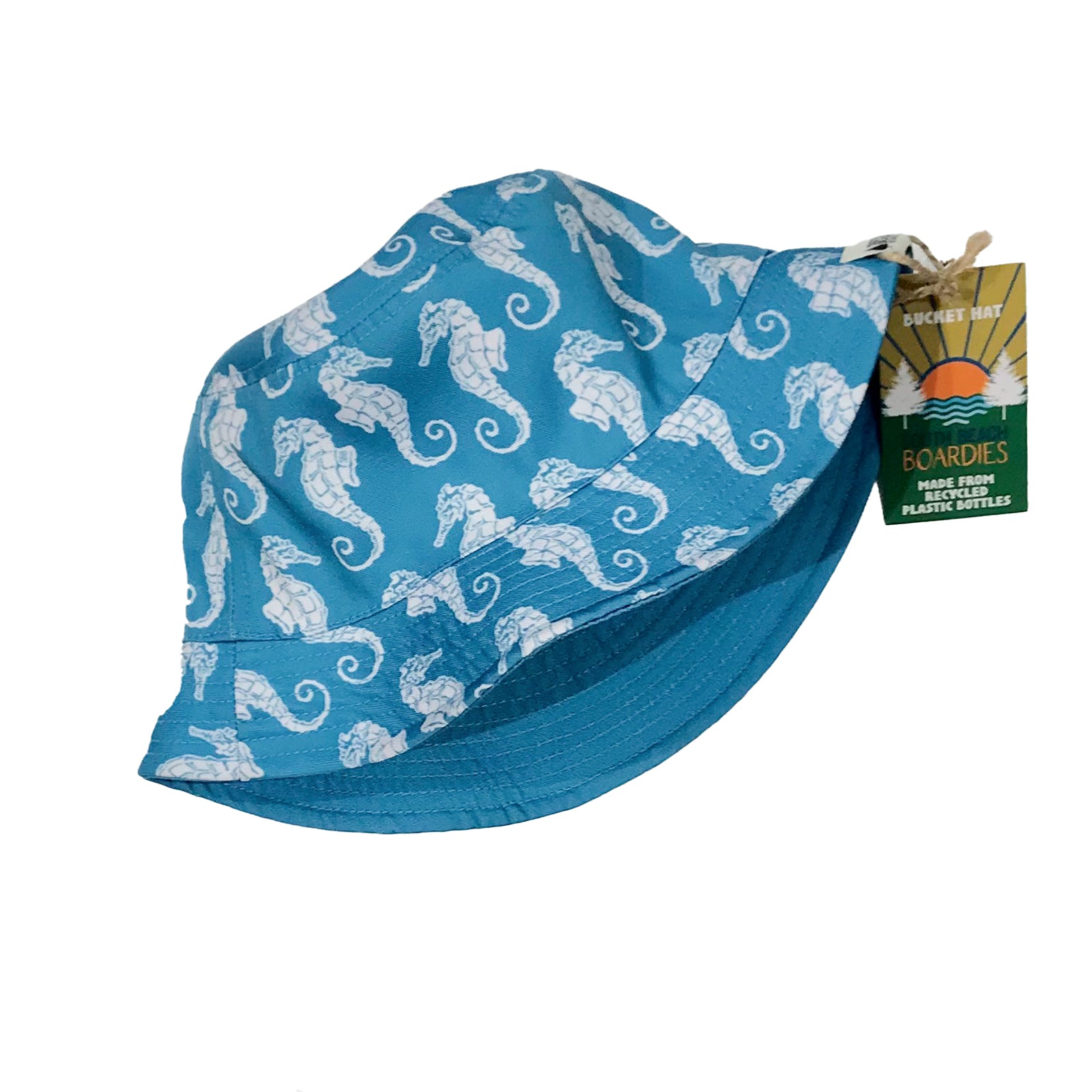 South Beach Boardies reversible bucket hat from recycled plastic bottles, seahorse print side