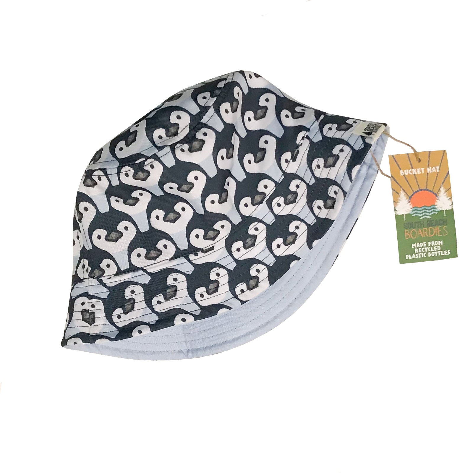 South Beach Boardies reversible bucket hat from recycled plastic bottles, solid print side, Penguin print.psd