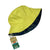 South Beach Boardies reversible bucket hat from recycled plastic bottles, solid yellow colour side, reverse of emu print