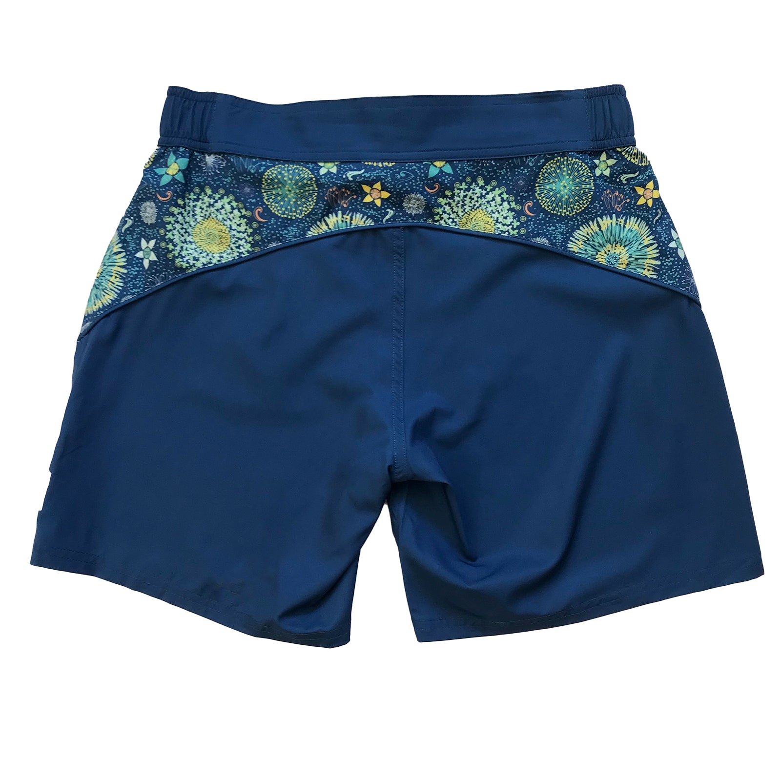 South Beach Boardies sustainable Women's Mid-Length Boardies made from recycled plastic bottles, In Bloom print, back