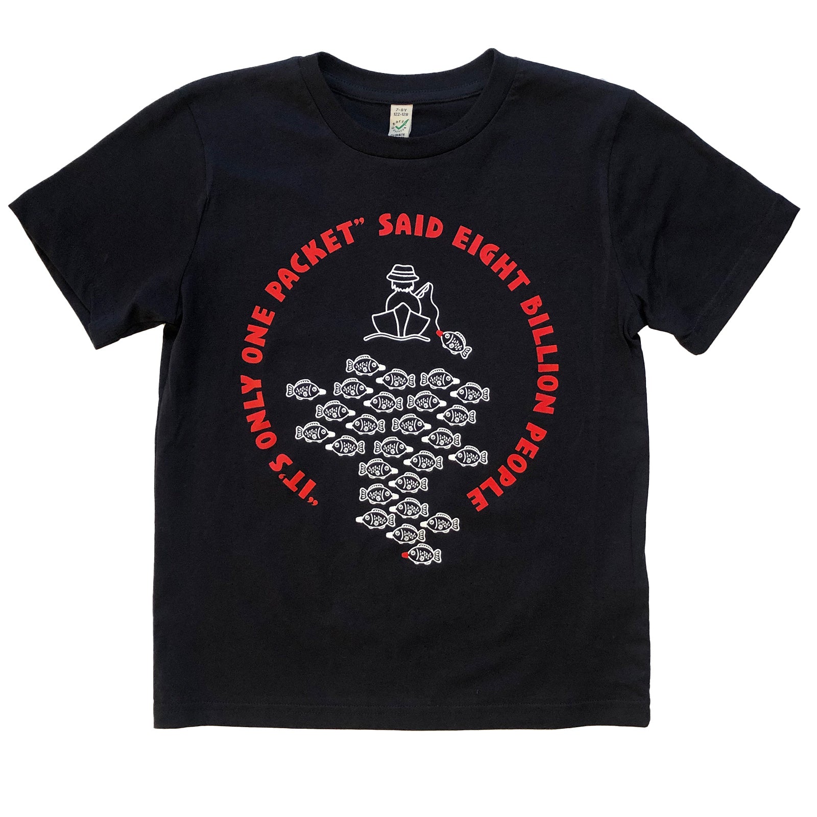 South Beach Boardies sustainable kids t-shirt ethically made, sunset, Soya Sauce plastic fish design