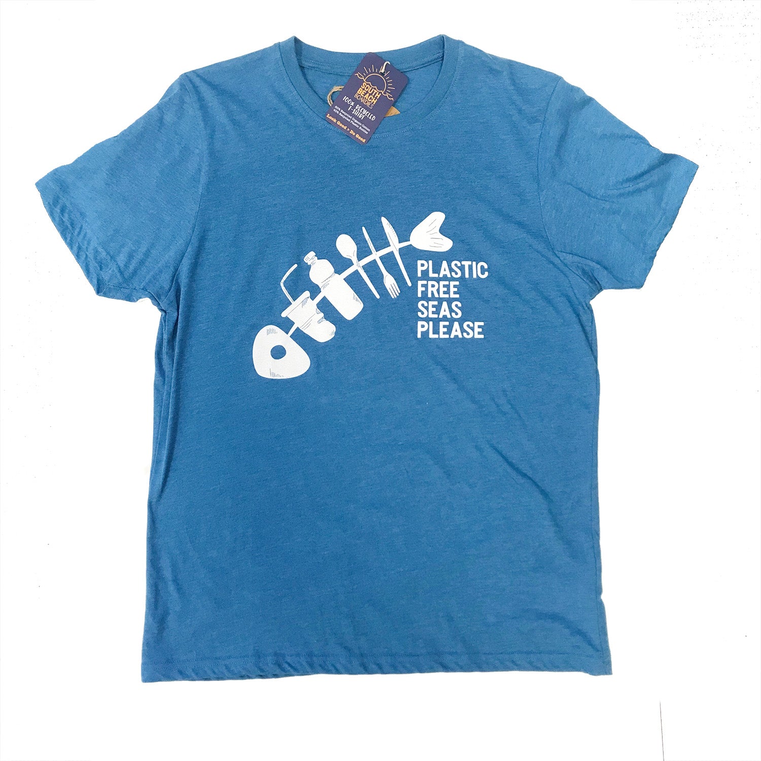 Unisex 100% Recycled T-Shirt: 'Plastic Free Seas Please' Fish