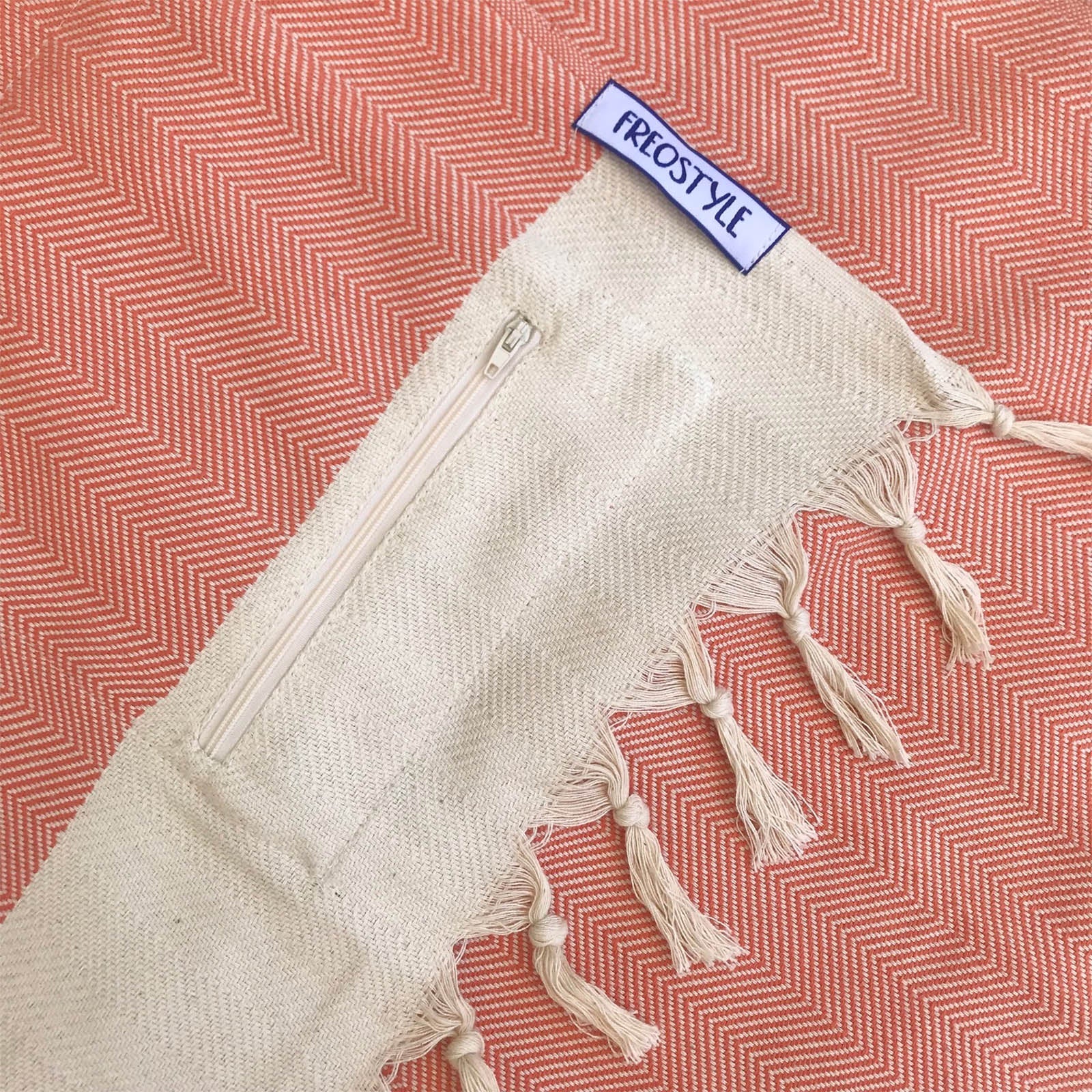 Freostyle Turkish Beach Towel with Pockets, Lannai, Orange, close up of pocket